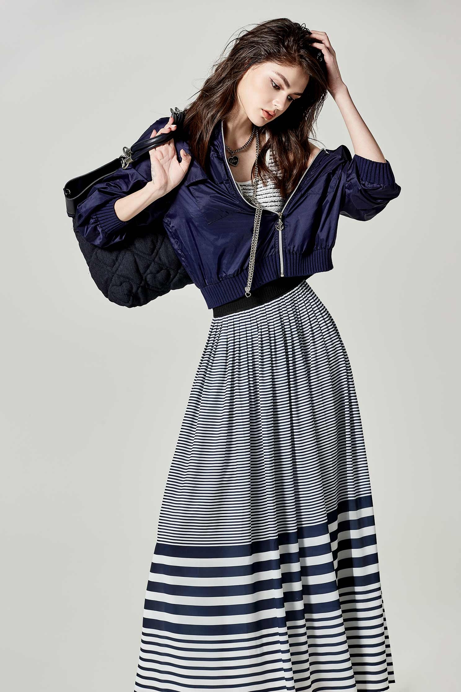 Navy Stripe Maxi SkirtNavy Stripe Maxi Skirt,Season (SS) Look,Midi skirts