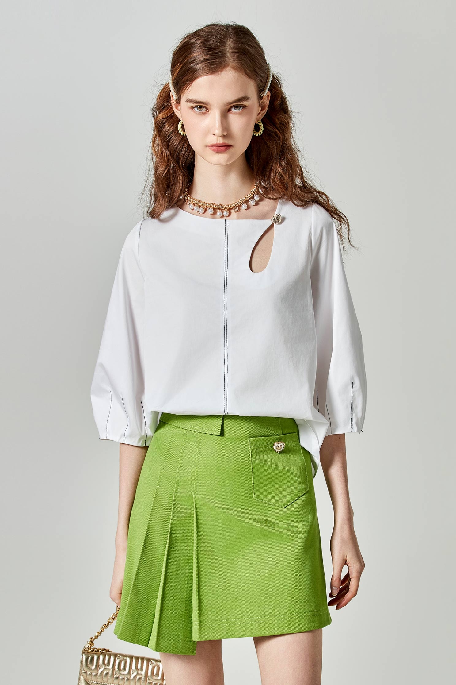 Pleated Asymmetric Short SkirtPleated Asymmetric Short Skirt,Season (SS) Look,Mini skirts,Shorts