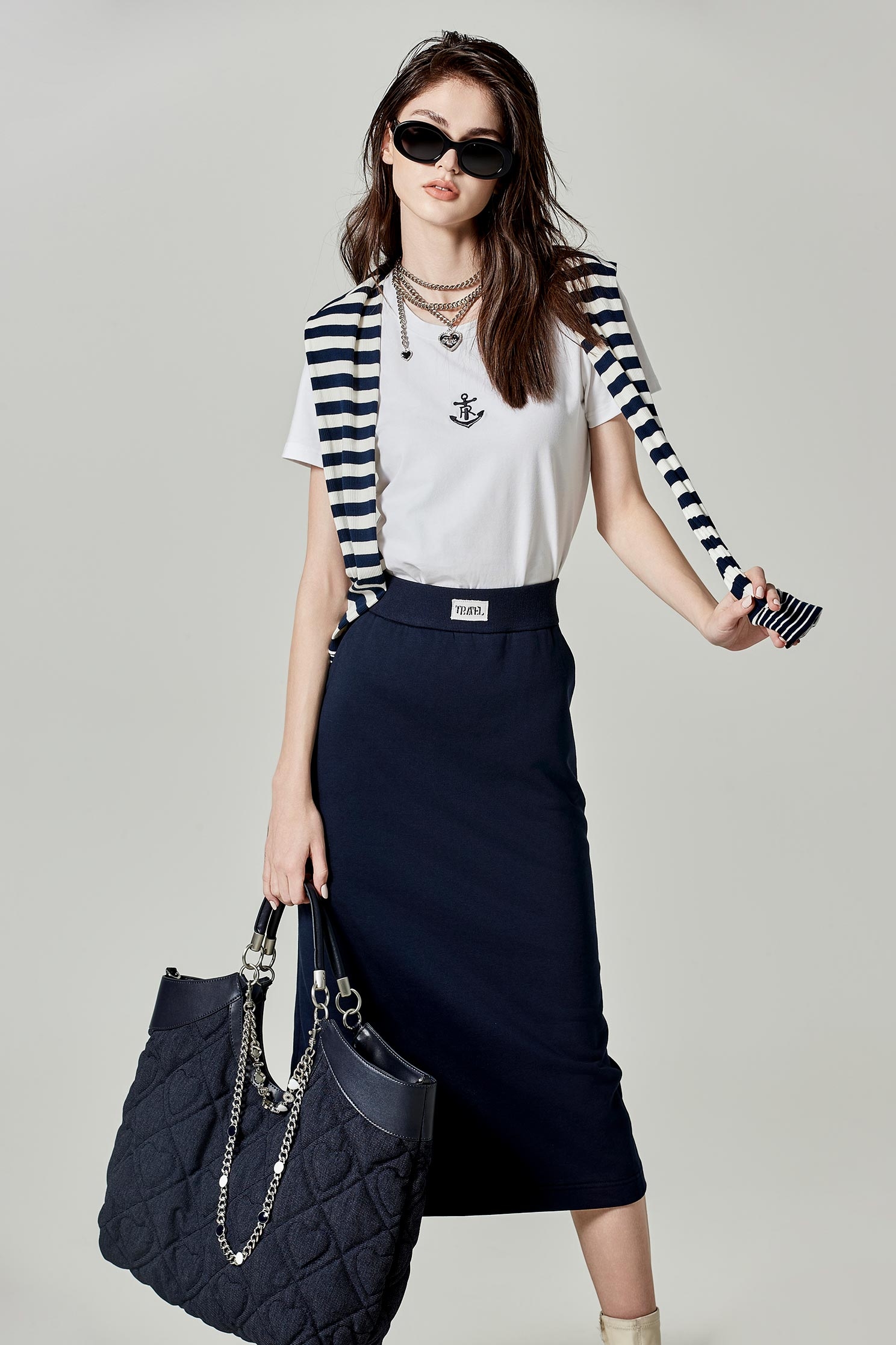 Basic Navy Pencil SkirtBasic Navy Pencil Skirt,Season (SS) Look,Pencil skirts,Midi skirts