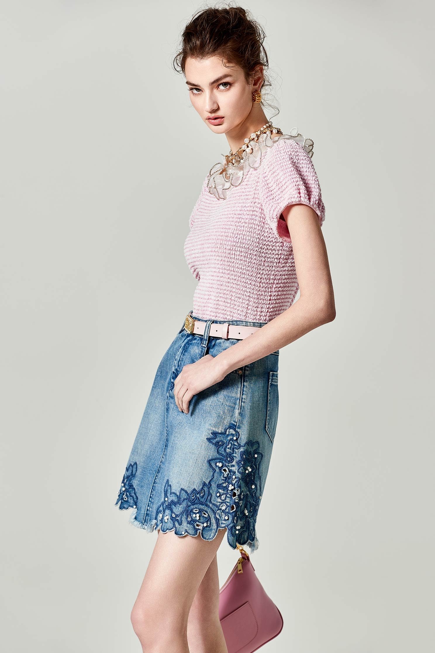 Pearl With Embroidery Detail Denim SkirtPearl With Embroidery Detail Denim Skirt,Season (SS) Look,Denim,Denim mini skirts,Denim skirts,pearl,Mini skirts,Embroidered