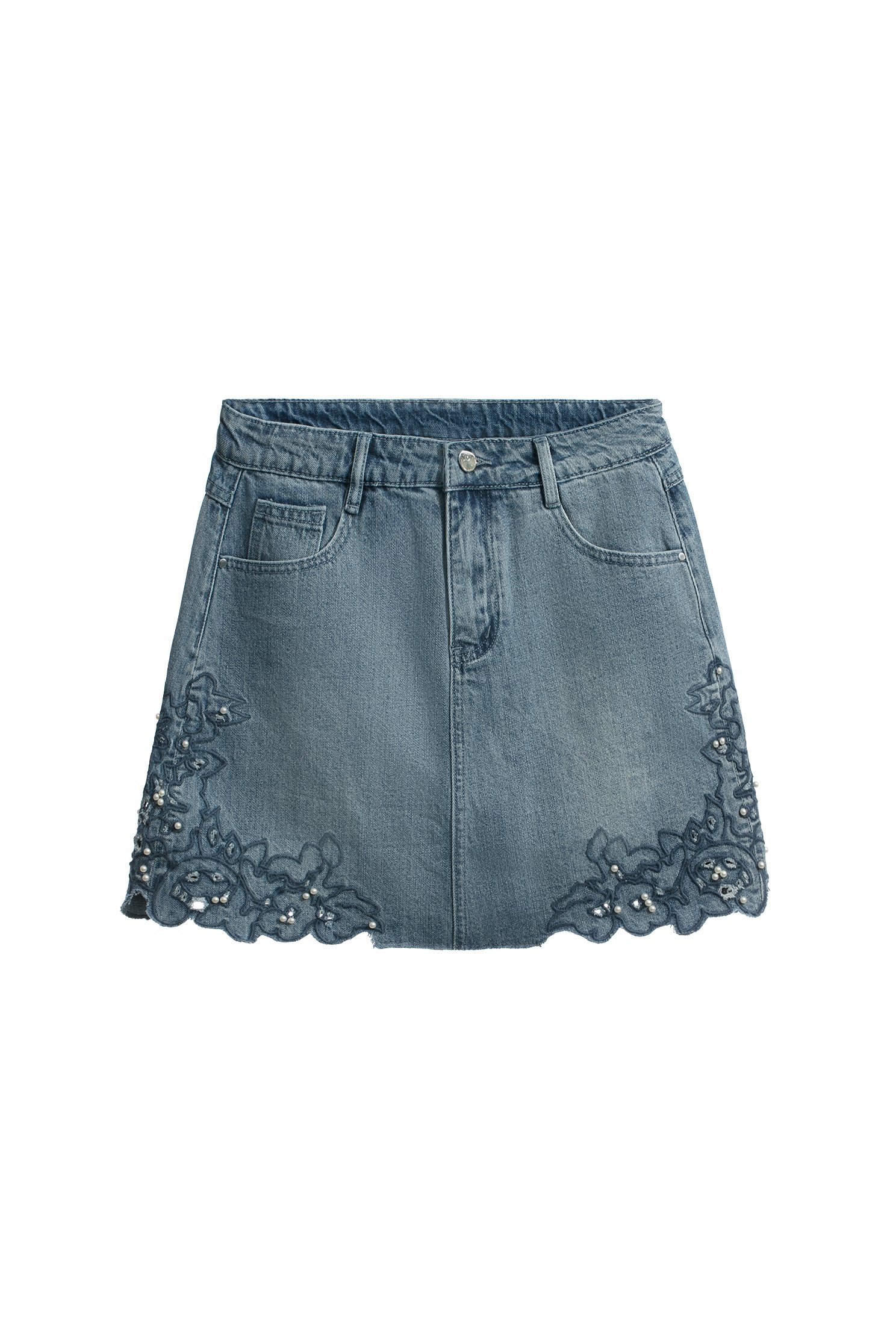 Pearl With Embroidery Detail Denim SkirtPearl With Embroidery Detail Denim Skirt,Season (SS) Look,Denim,Denim mini skirts,Denim skirts,pearl,Mini skirts,Embroidered