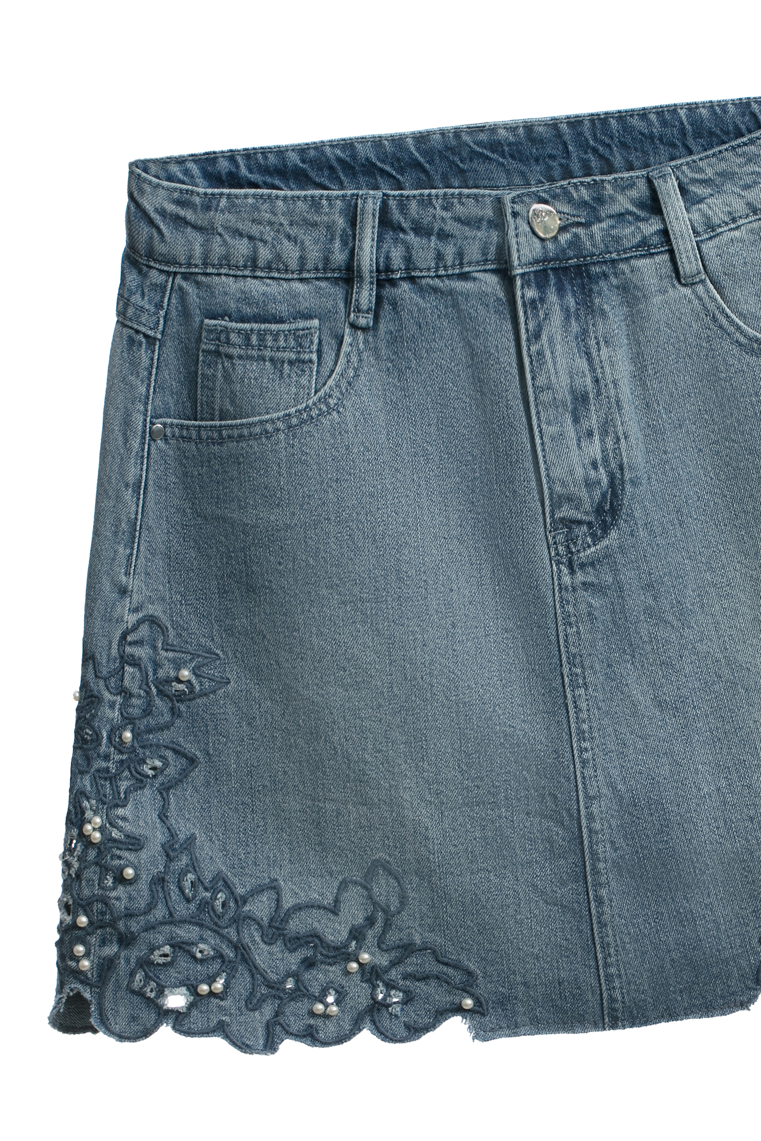 Pearl With Embroidery Detail Denim SkirtPearl With Embroidery Detail Denim Skirt,Season (SS) Look,Denim,Denim mini skirts,Denim skirts,pearl,Mini skirts,Embroidered