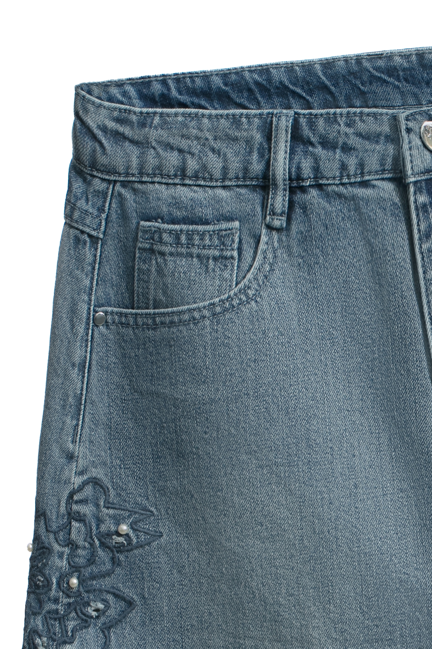 Pearl With Embroidery Detail Denim SkirtPearl With Embroidery Detail Denim Skirt,Season (SS) Look,Denim,Denim mini skirts,Denim skirts,pearl,Mini skirts,Embroidered