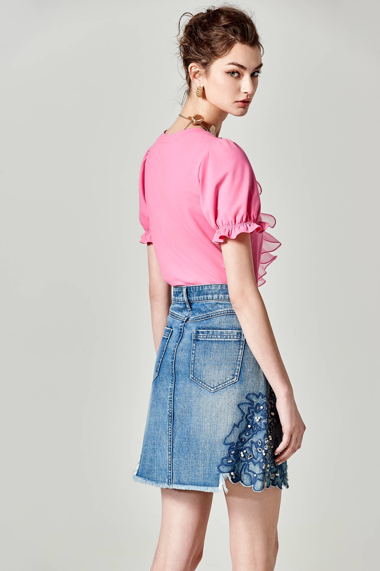 Pearl With Embroidery Detail Denim SkirtPearl With Embroidery Detail Denim Skirt,Season (SS) Look,Denim,Denim mini skirts,Denim skirts,pearl,Mini skirts,Embroidered