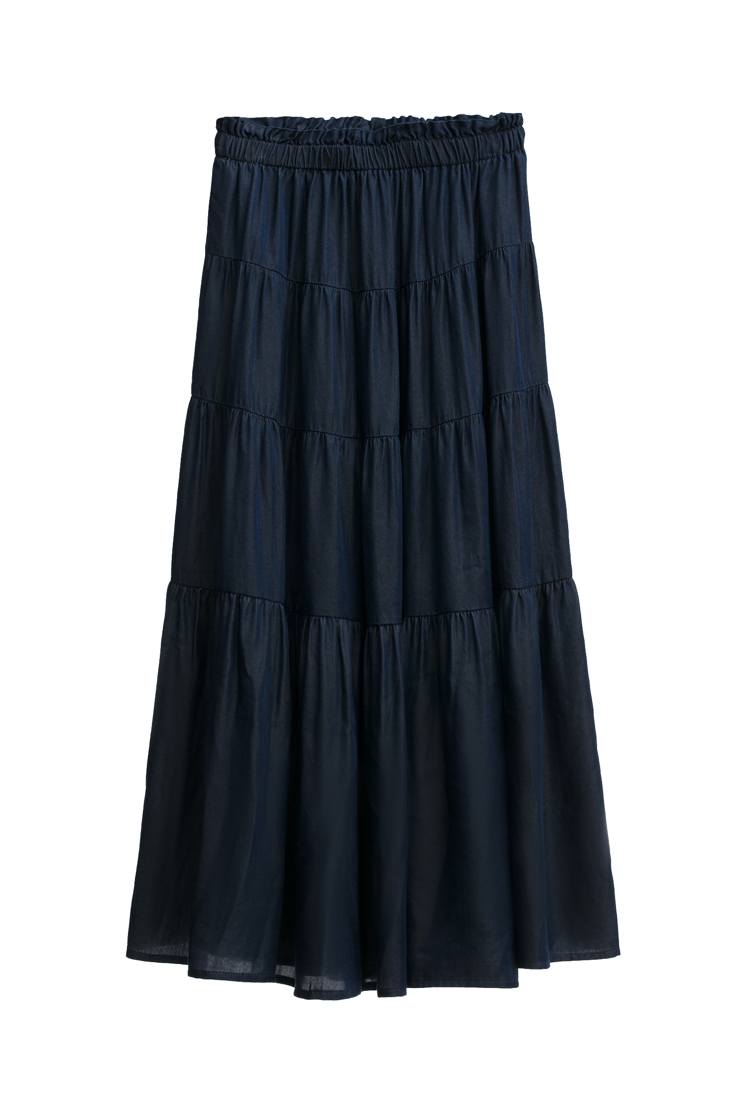 Navy Soft Denim Tiered SkirtNavy Soft Denim Tiered Skirt,Season (SS) Look,Denim,Denim skirts,Layered skirts