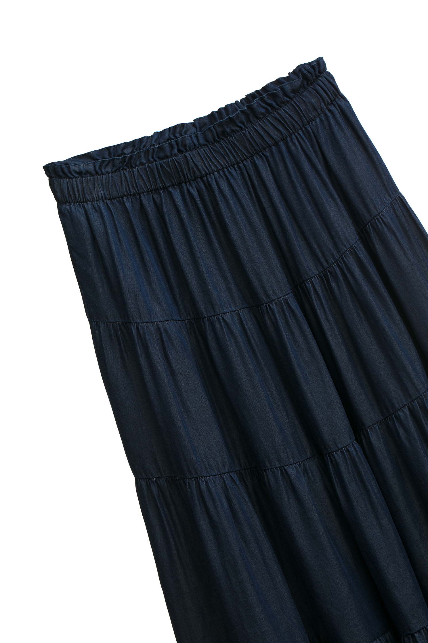 Navy Soft Denim Tiered SkirtNavy Soft Denim Tiered Skirt,Season (SS) Look,Denim,Denim skirts,Layered skirts