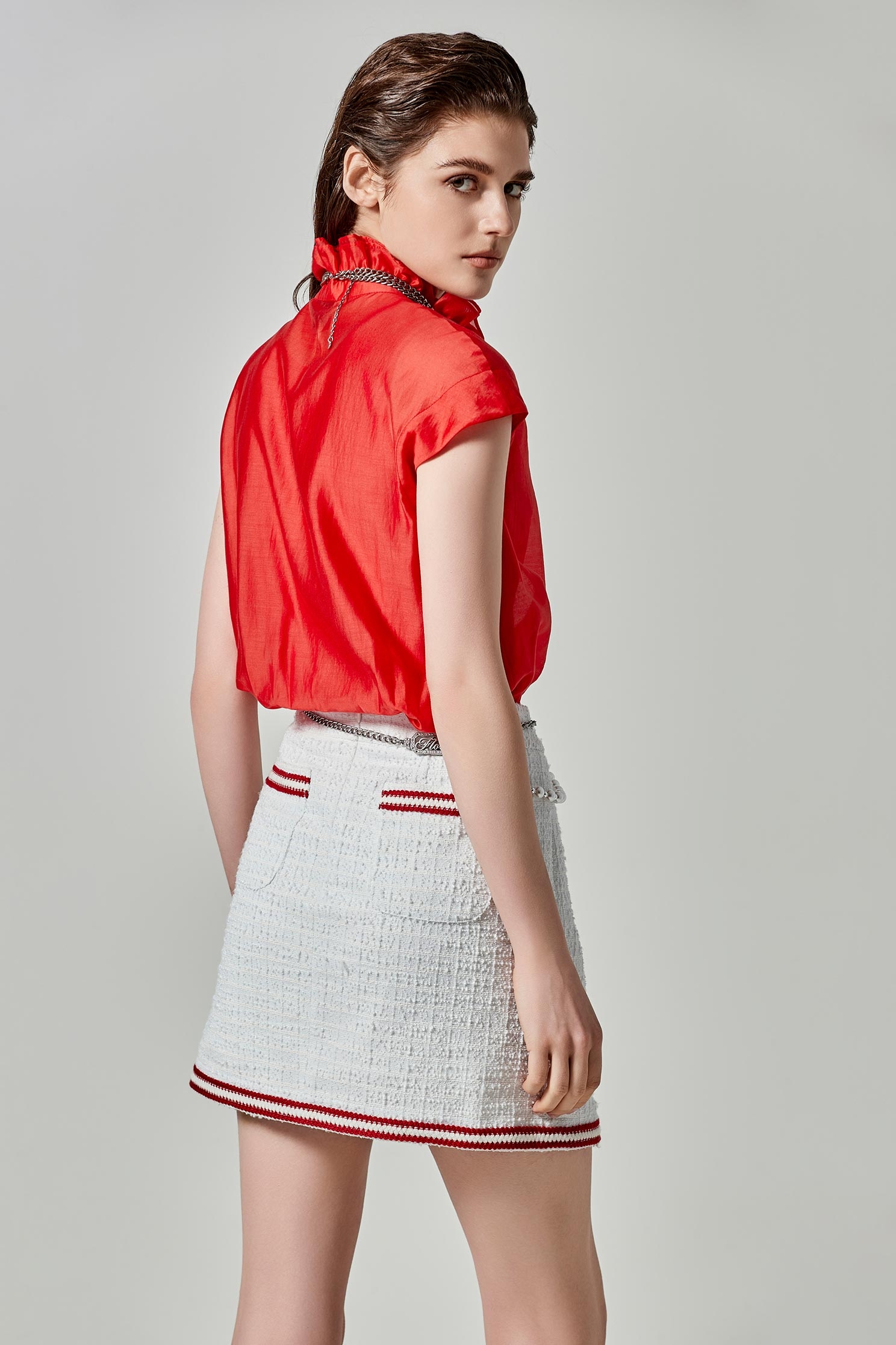 Contrast Red Trim A-line SkirtContrast Red Trim A-line Skirt,Season (SS) Look,Mini skirts,Shorts