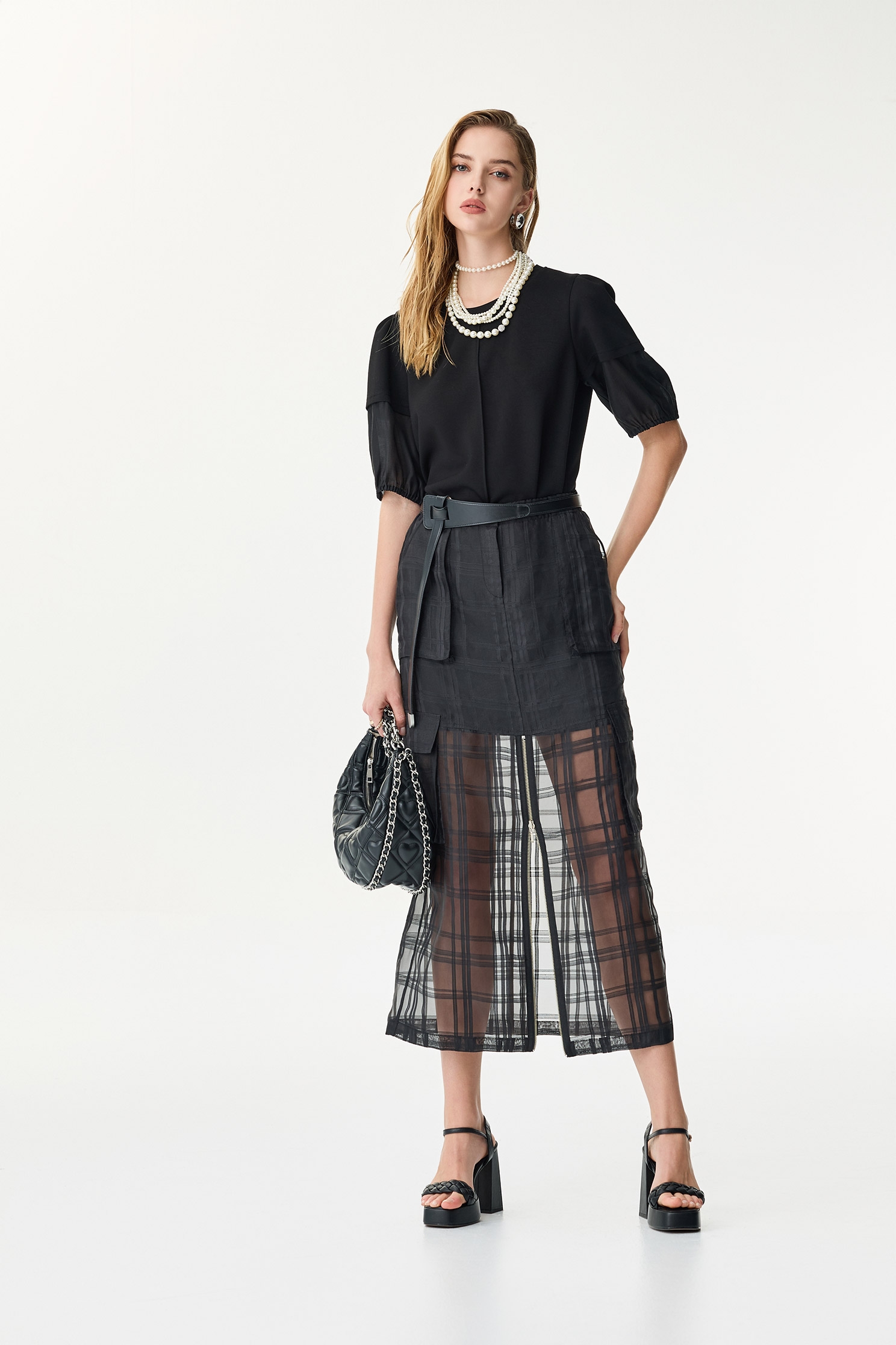 Checkered Organza Midi SkirtCheckered Organza Midi Skirt