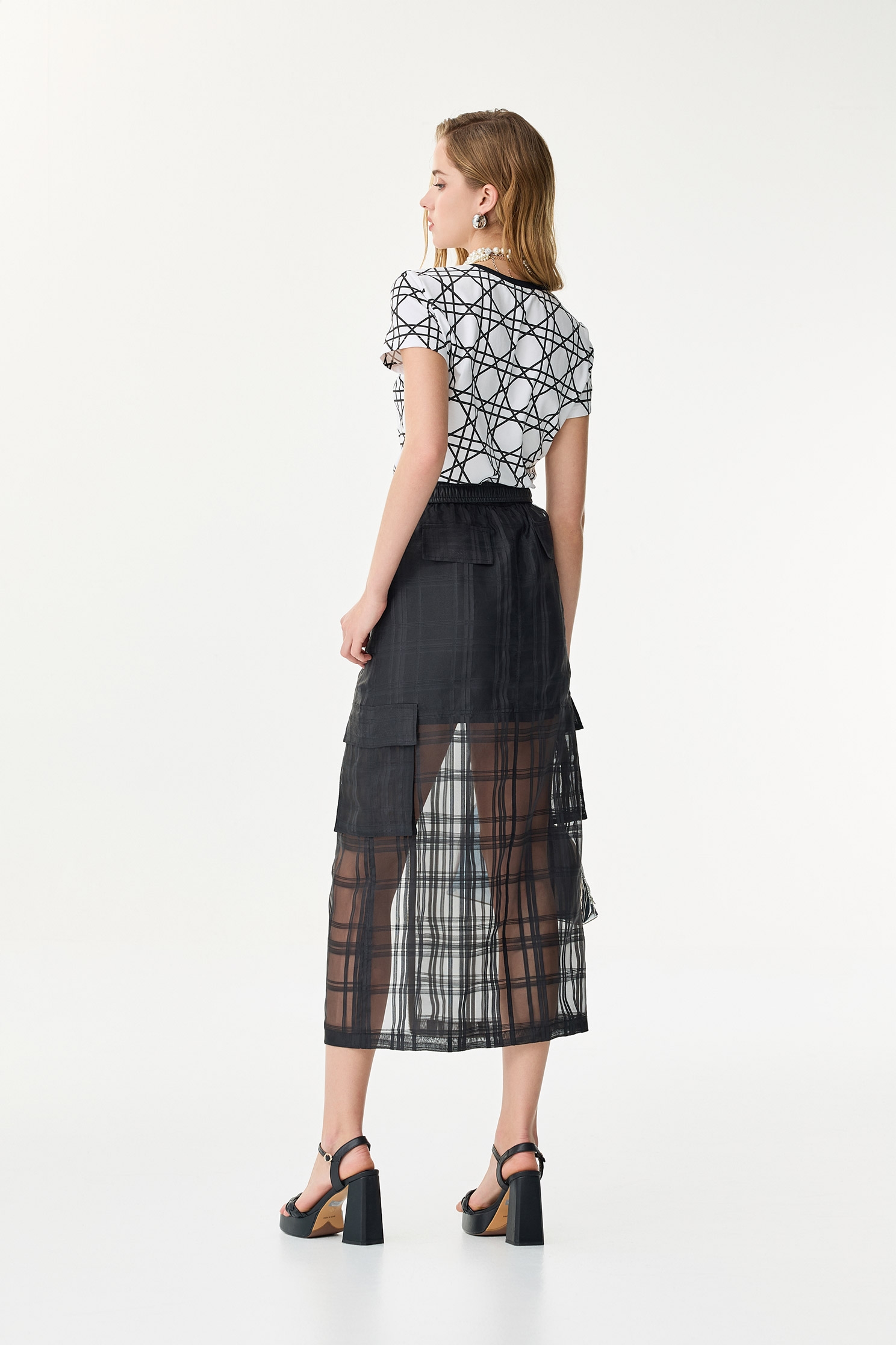 Checkered Organza Midi SkirtCheckered Organza Midi Skirt