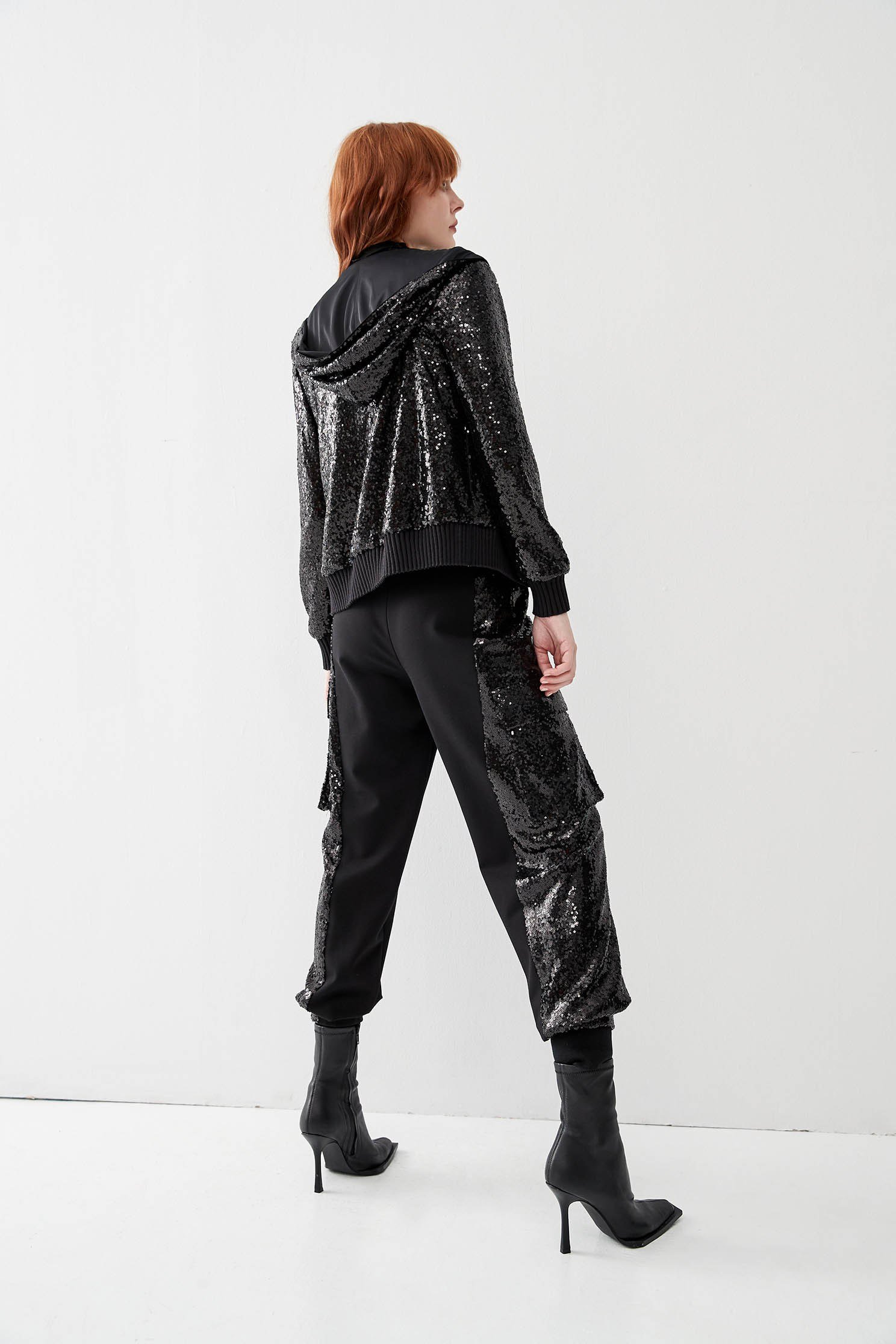 Black Jogger Pants With Panel SequinsPants with decorative sequin,Season (AW) Look,Joggers,Athleisure,Pants