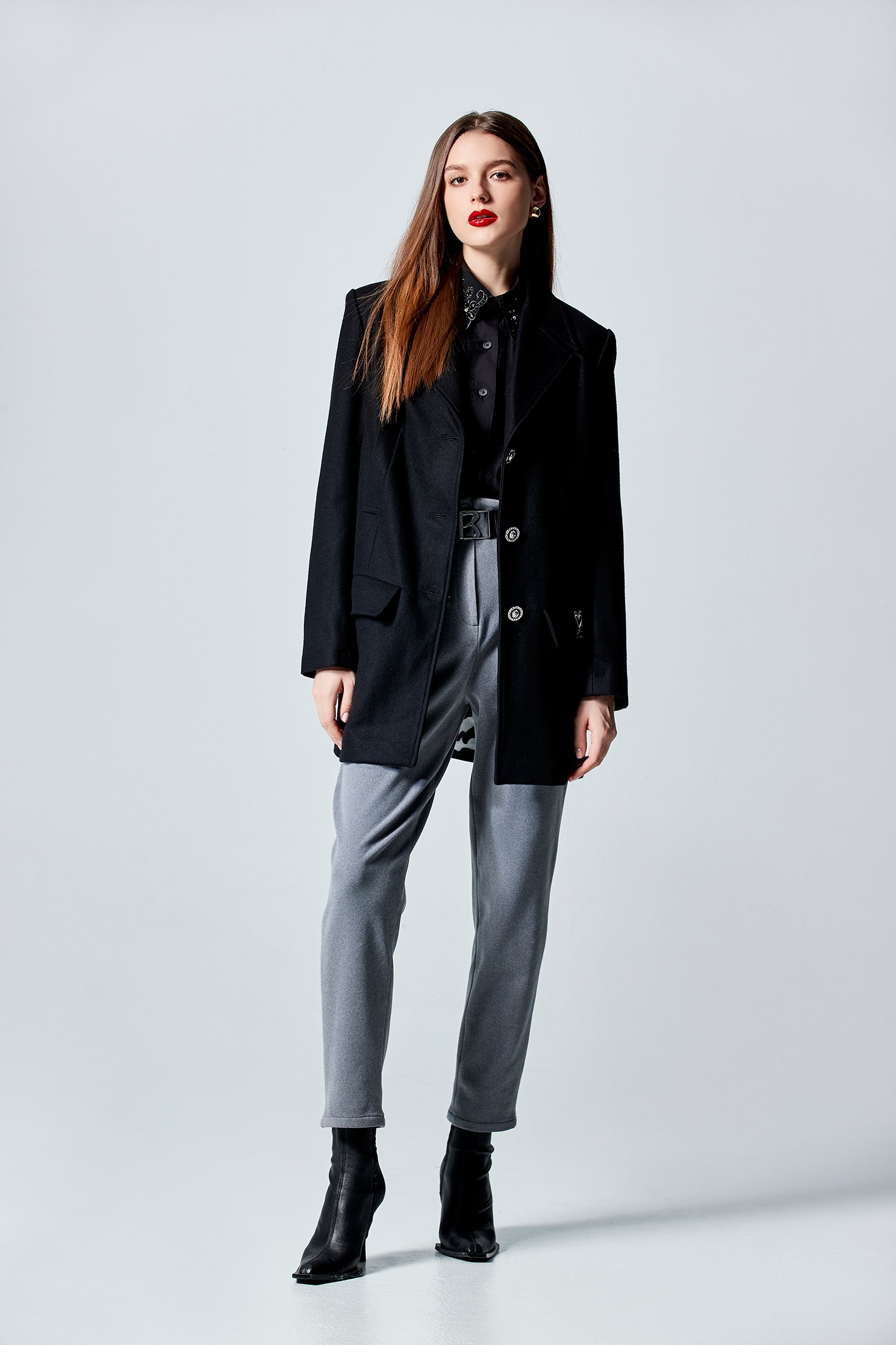 Grey Boyfriend Pants With Fold Over CuffsWoolen tapered trousers,Season (AW) Look,Pants