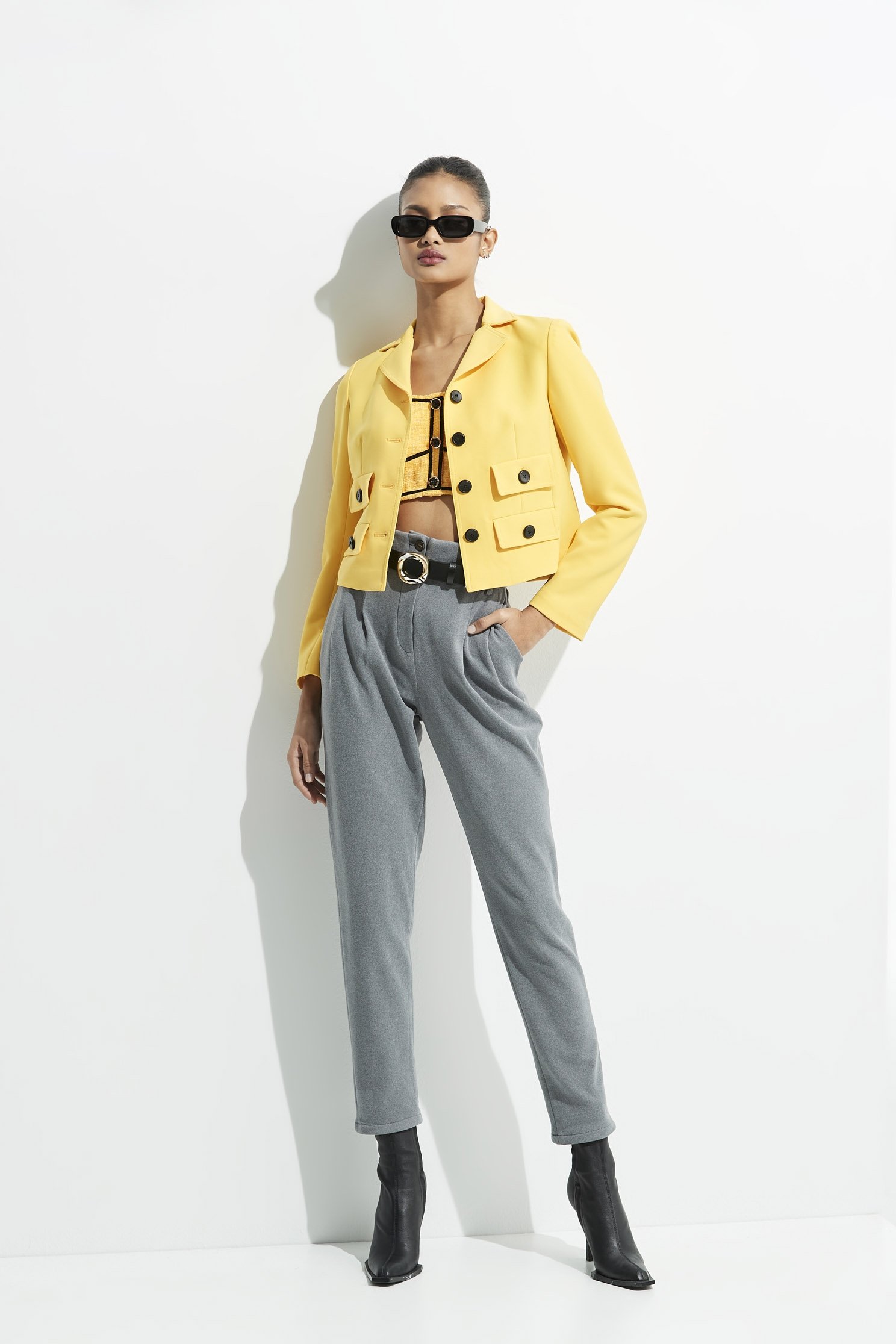 Grey Boyfriend Pants With Fold Over CuffsWoolen tapered trousers,Season (AW) Look,Pants