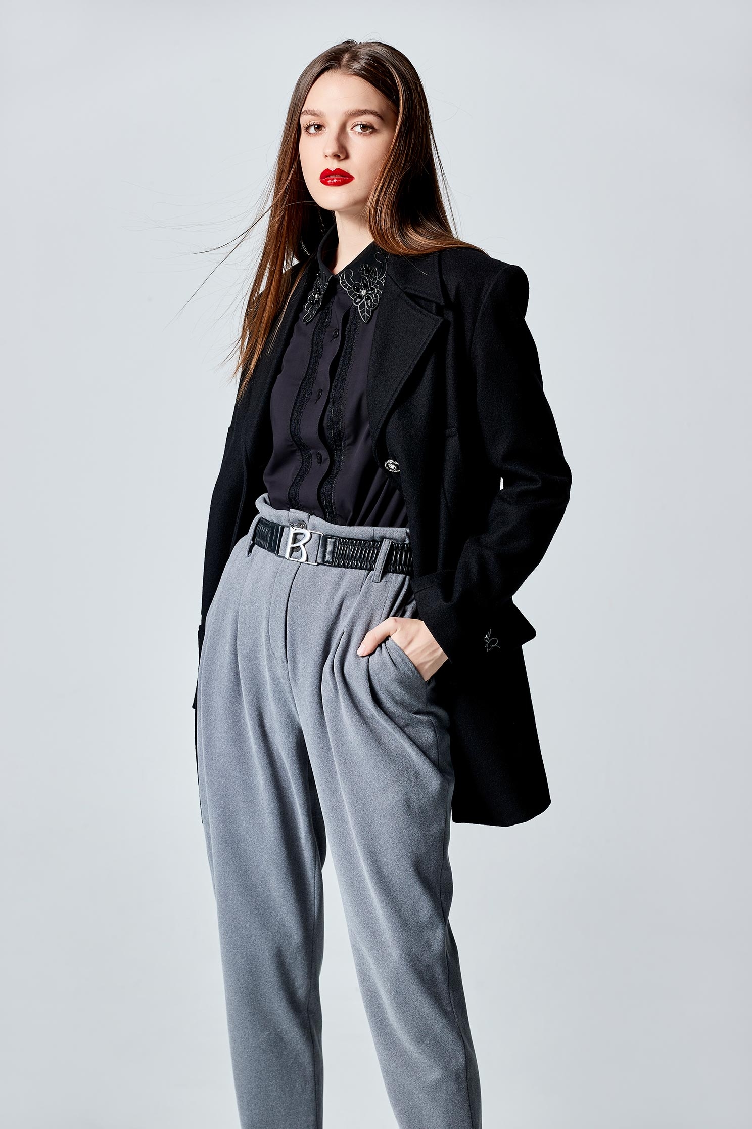 Grey Boyfriend Pants With Fold Over CuffsWoolen tapered trousers,Season (AW) Look,Pants