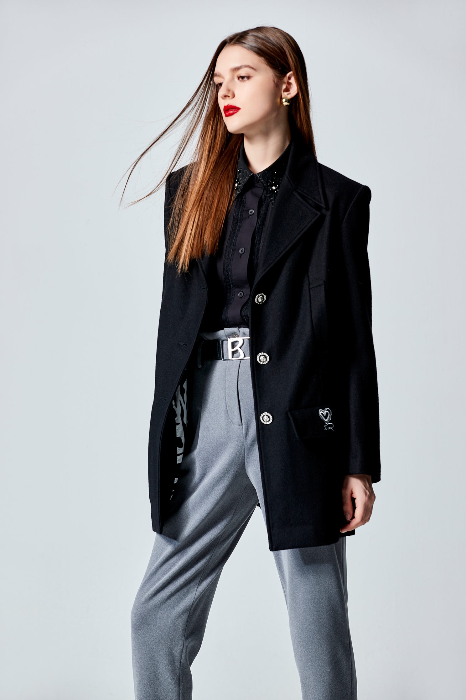 Grey Boyfriend Pants With Fold Over CuffsWoolen tapered trousers,Season (AW) Look,Pants