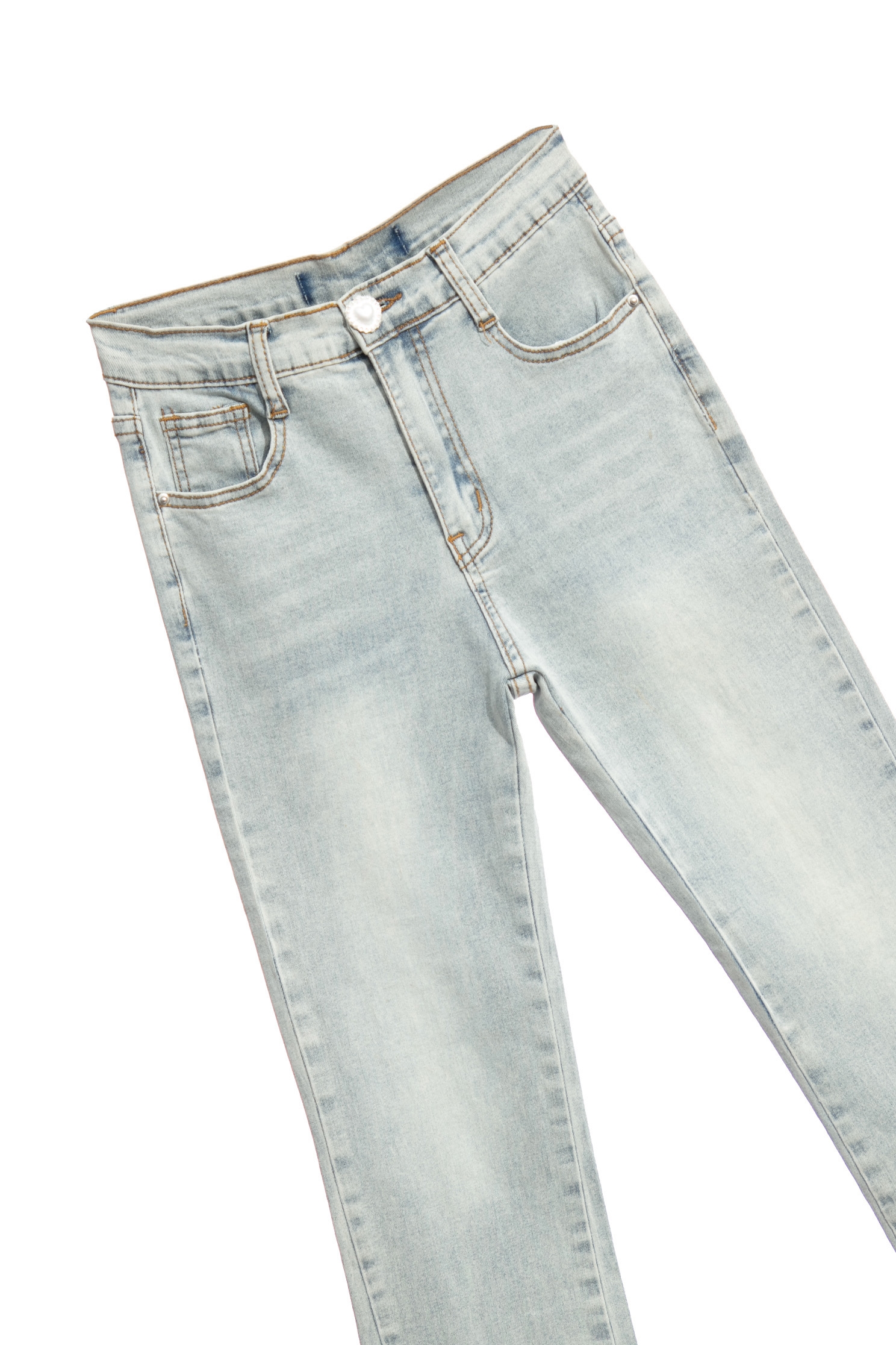 Side Slit Jeans With Pearl AppliqueSide Slit Jeans With Pearl Applique,Bell-bottoms,Denim,Jeans,pearl,Season (AW) Look,Bell-bottoms