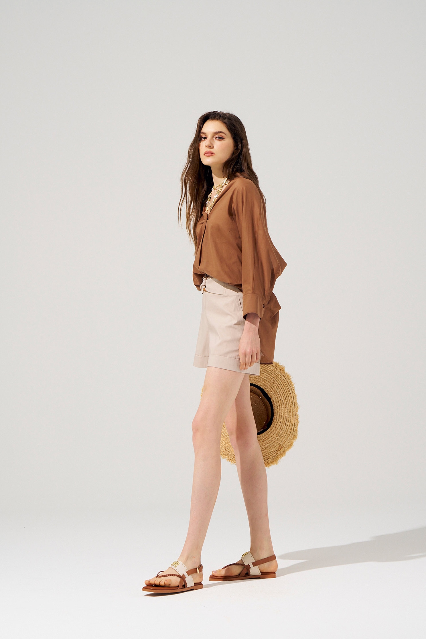 Front Wooden Ring Buckle Linen ShortsFront Wooden Ring Buckle Linen Shorts,Season (SS) Look,Shorts