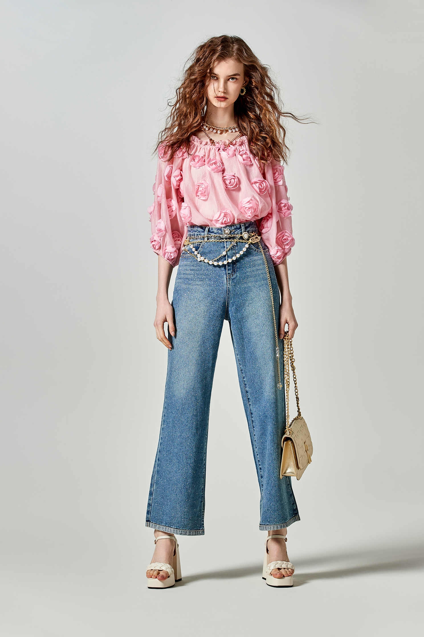 Sequin Detail Wide Leg JeansSequin Detail Wide Leg Jeans,Season (SS) Look,Denim,Jeans