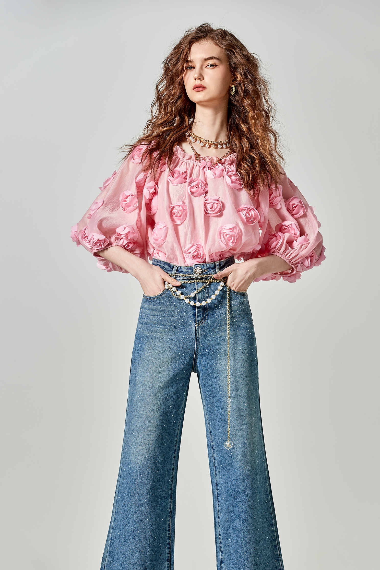 Sequin Detail Wide Leg JeansSequin Detail Wide Leg Jeans,Season (SS) Look,Denim,Jeans