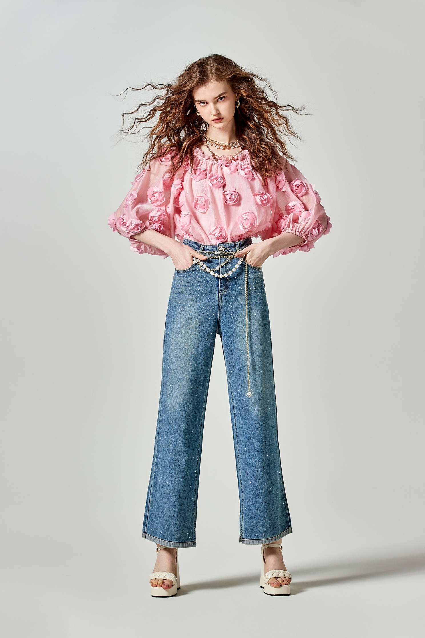 Sequin Detail Wide Leg JeansSequin Detail Wide Leg Jeans,Season (SS) Look,Denim,Jeans