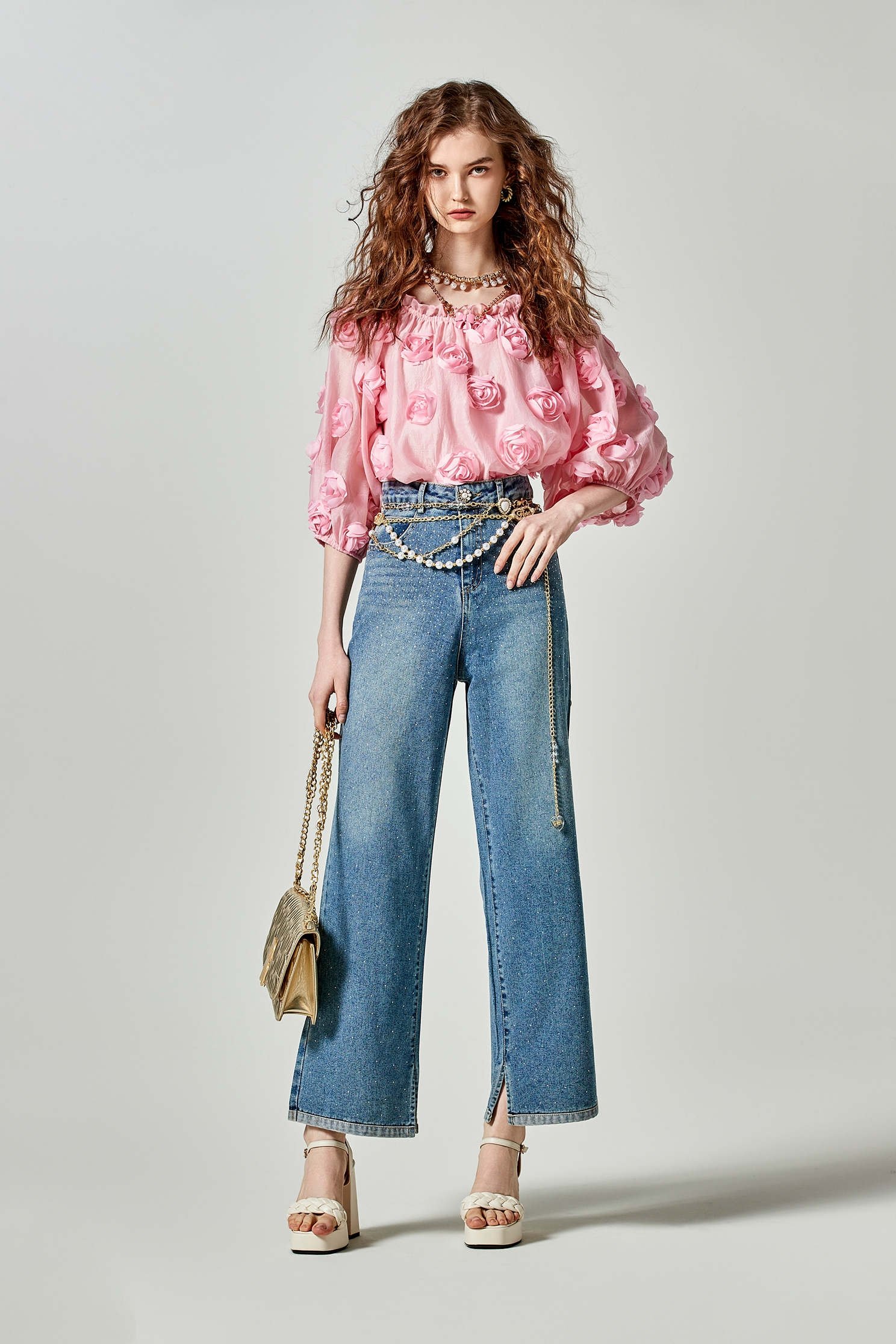 Sequin Detail Wide Leg JeansSequin Detail Wide Leg Jeans,Season (SS) Look,Denim,Jeans