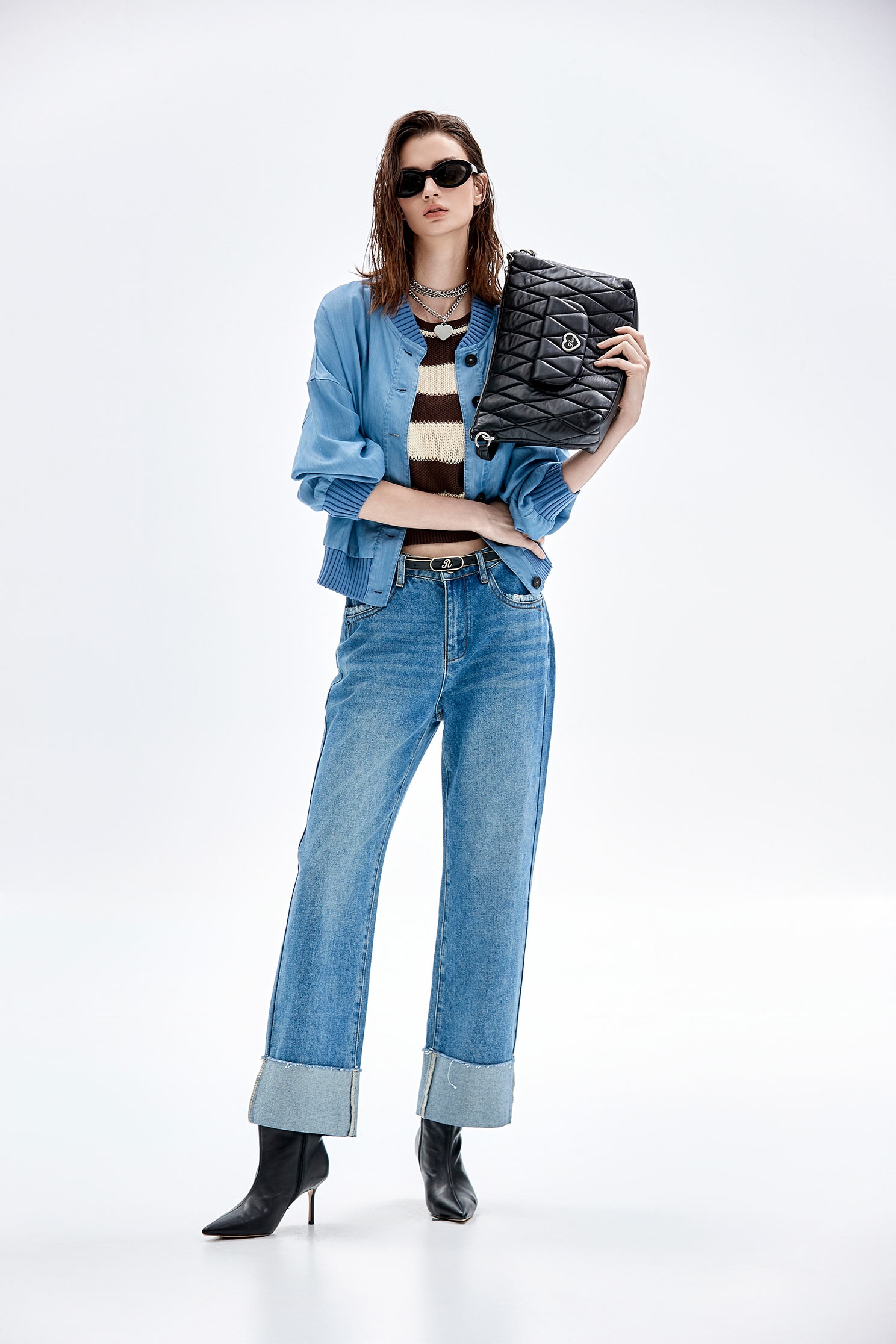 Straight Cut Jeans With Fold Up CuffsStraight Cut Jeans With Fold Up Cuffs,Season (SS) Look,Denim,Jeans