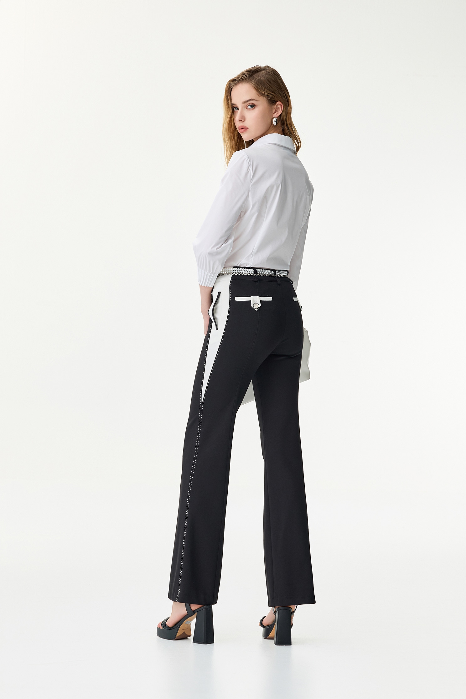 Contrast Trim Detail Black PantsContrast Trim Detail Black Pants,Culottes,Season (SS) Look,pearl,pants,Black pants