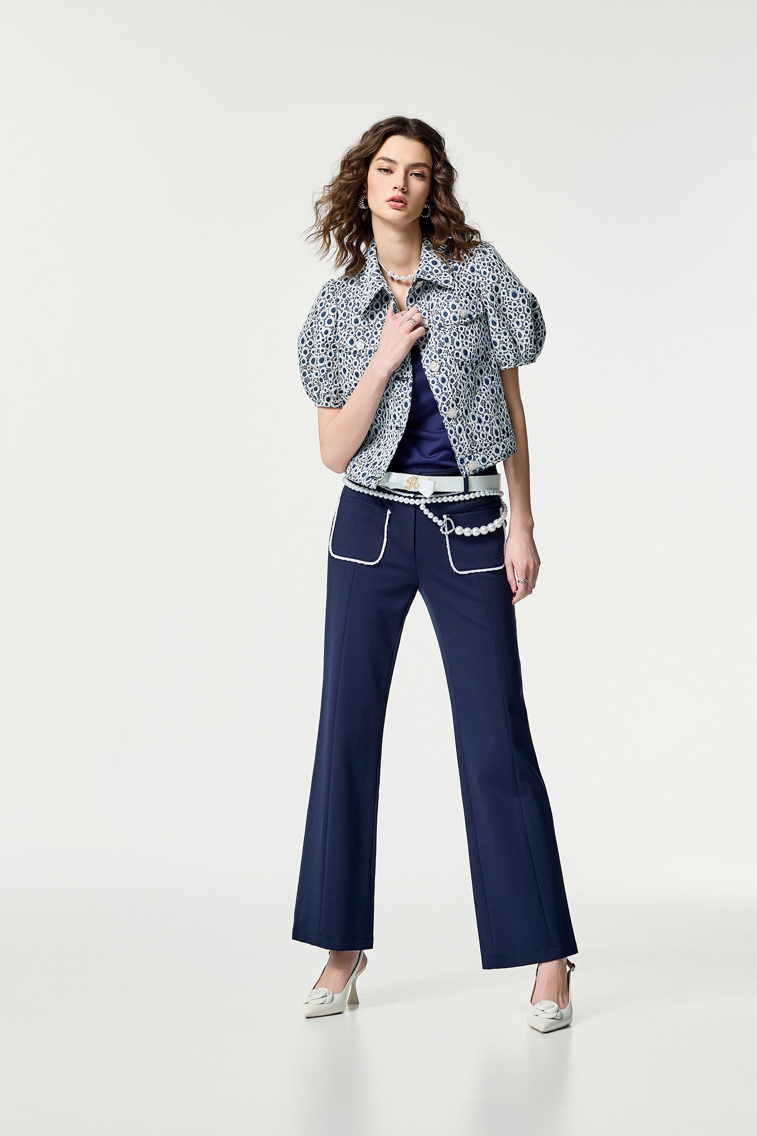 Contrast Trim Detail Navy PantsContrast Trim Detail Navy Pants,Office Looks,Bell-bottoms,Season (SS) Look,Bell-bottoms,Pants