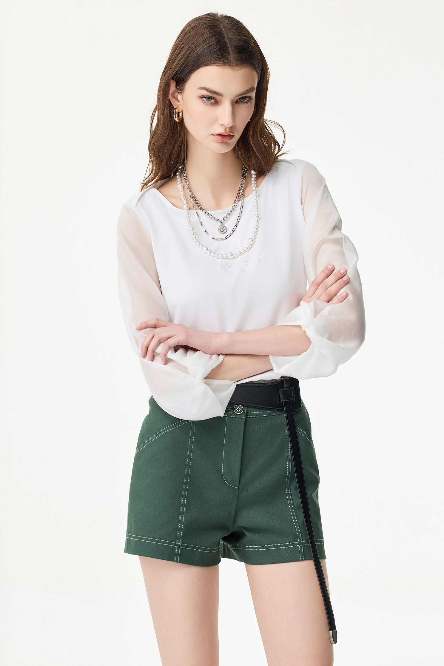 Basic Green Shorts With Stitching DetailBasic Green Shorts With Stitching Detail,Season (SS) Look,Denim,Shorts,upperclass