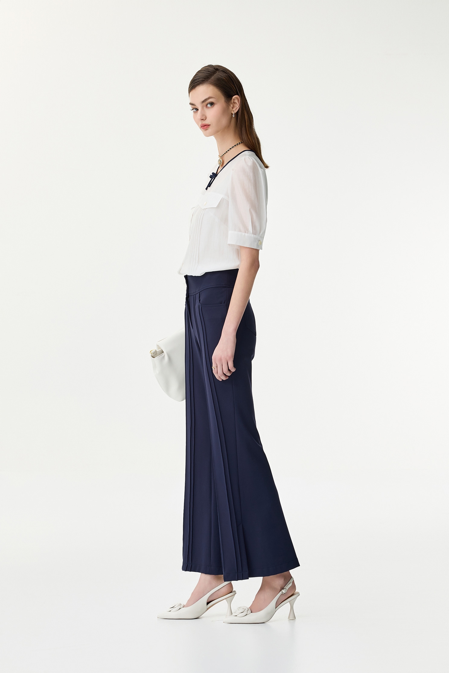 Navy Boot Leg PantsNavy Boot Leg Pants,Office Looks,Bell-bottoms,Season (SS) Look,Bell-bottoms,Pants