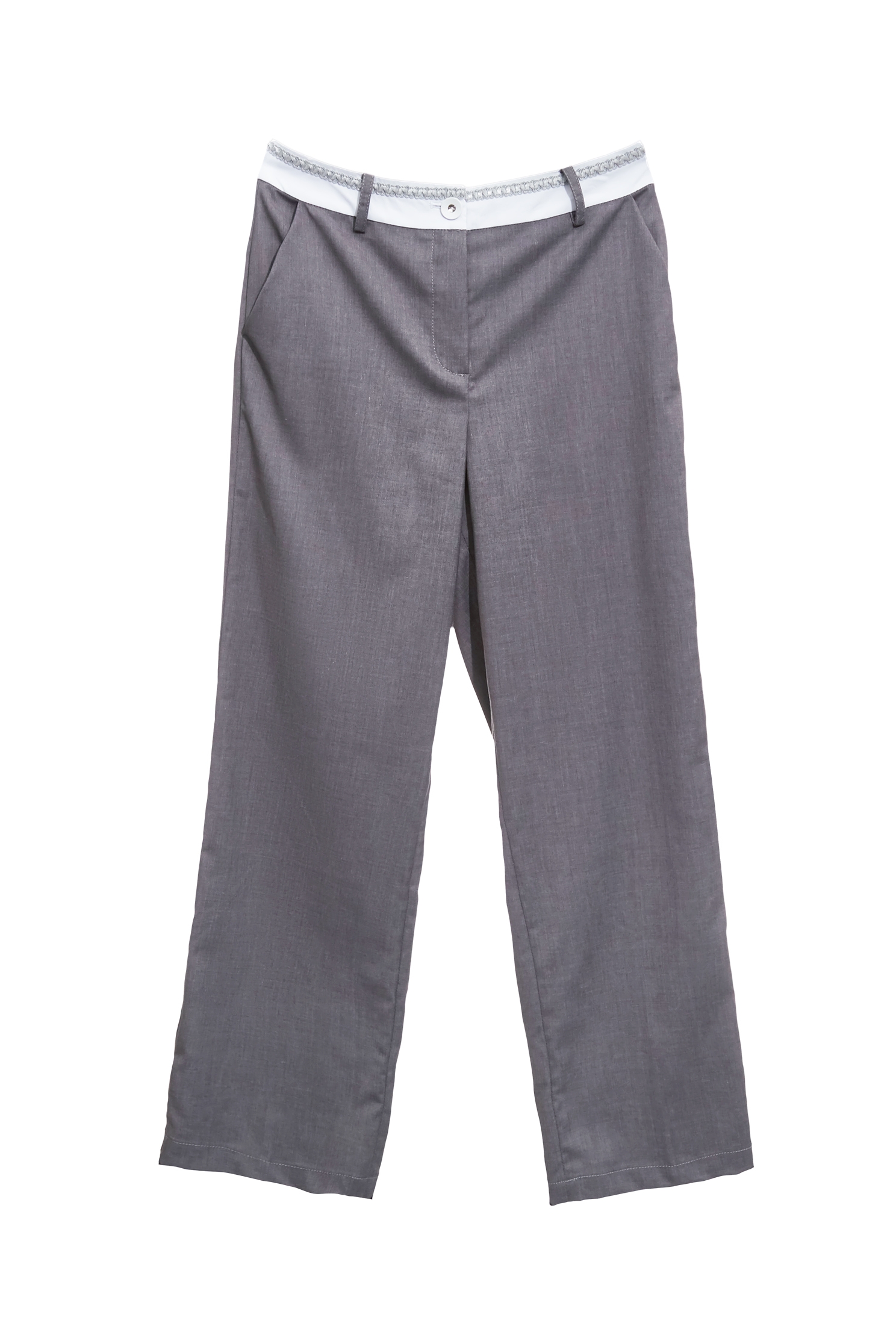 Contrast Waistband Grey PantsContrast Waistband Grey Pants,Office Looks,Season (SS) Look,Blouses,Tailored pants,Pants