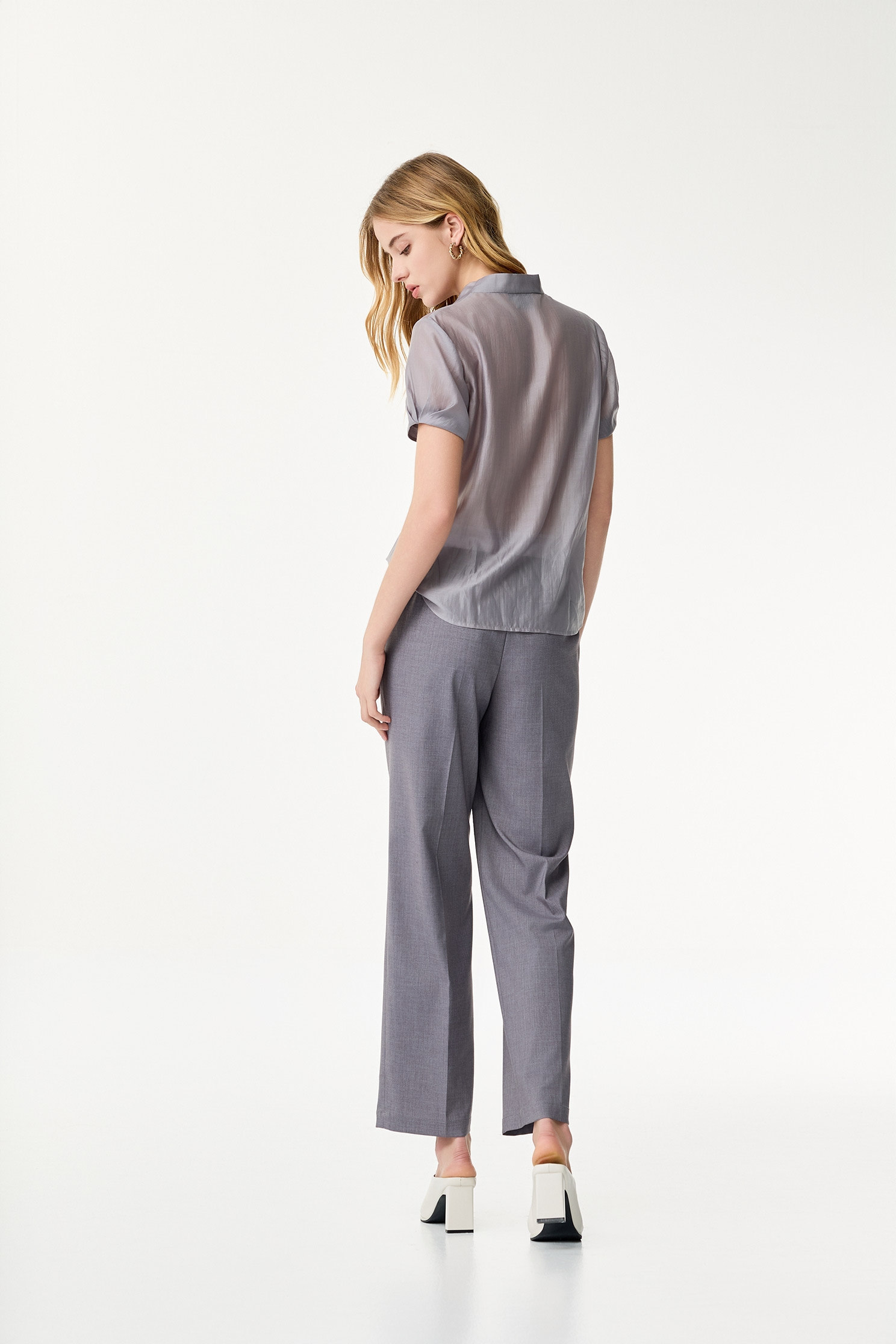 Contrast Waistband Grey PantsContrast Waistband Grey Pants,Office Looks,Season (SS) Look,Blouses,Tailored pants,Pants