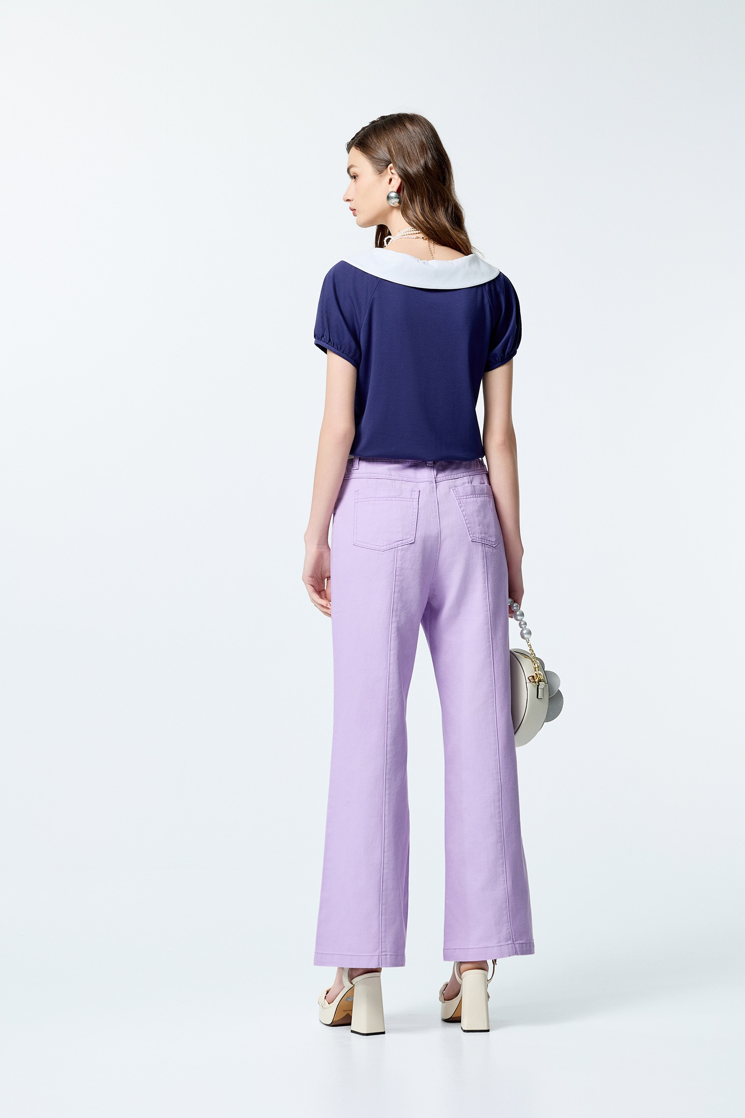Pearl Detail Purple JeansPearl Detail Purple Jeans,Office Looks,Denim,Bell-bottoms,Season (SS) Look,Denim,Jeans,pearl,Cotton,Bell-bottoms