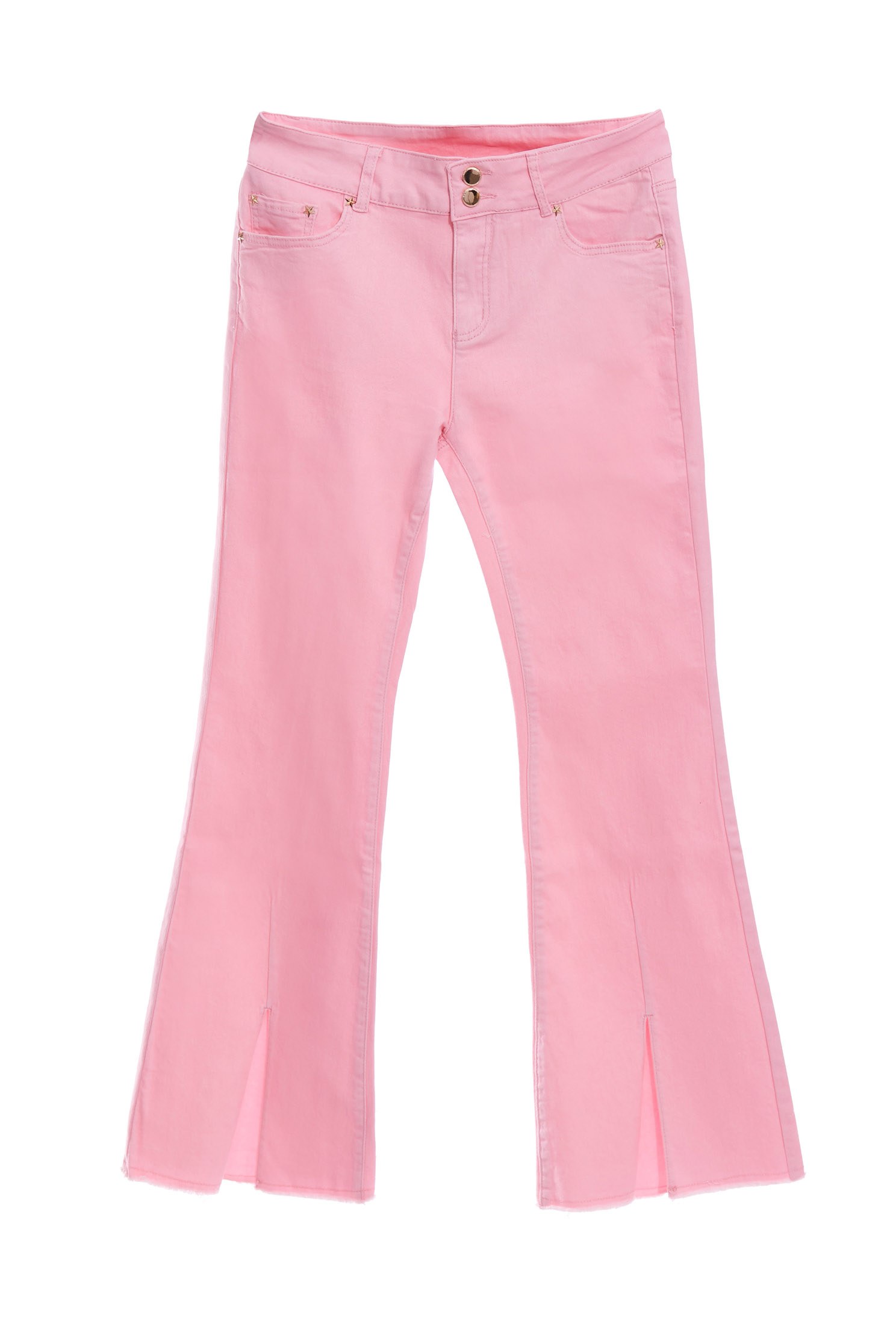 Basic Pink Jeans With Front SlitFlared jeans with vents,Bell-bottoms,Season (SS) Look,Denim,Jeans,Pink,Cotton,Bell-bottoms