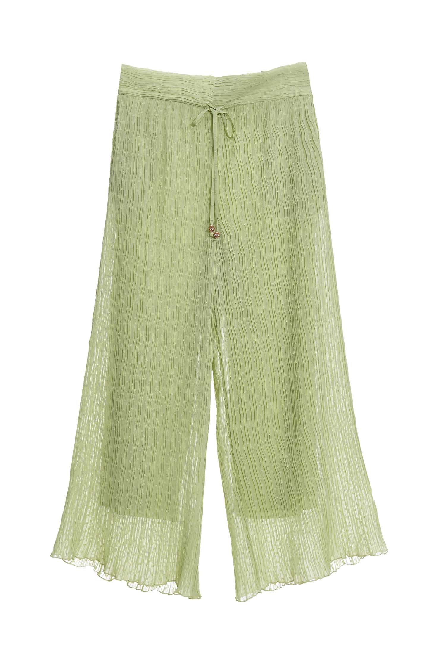 Wide-Leg Casual Green PantsSporty waistband pleated pants,Queen,Culottes,Season (SS) Look,healing colors,Culottes,Pants