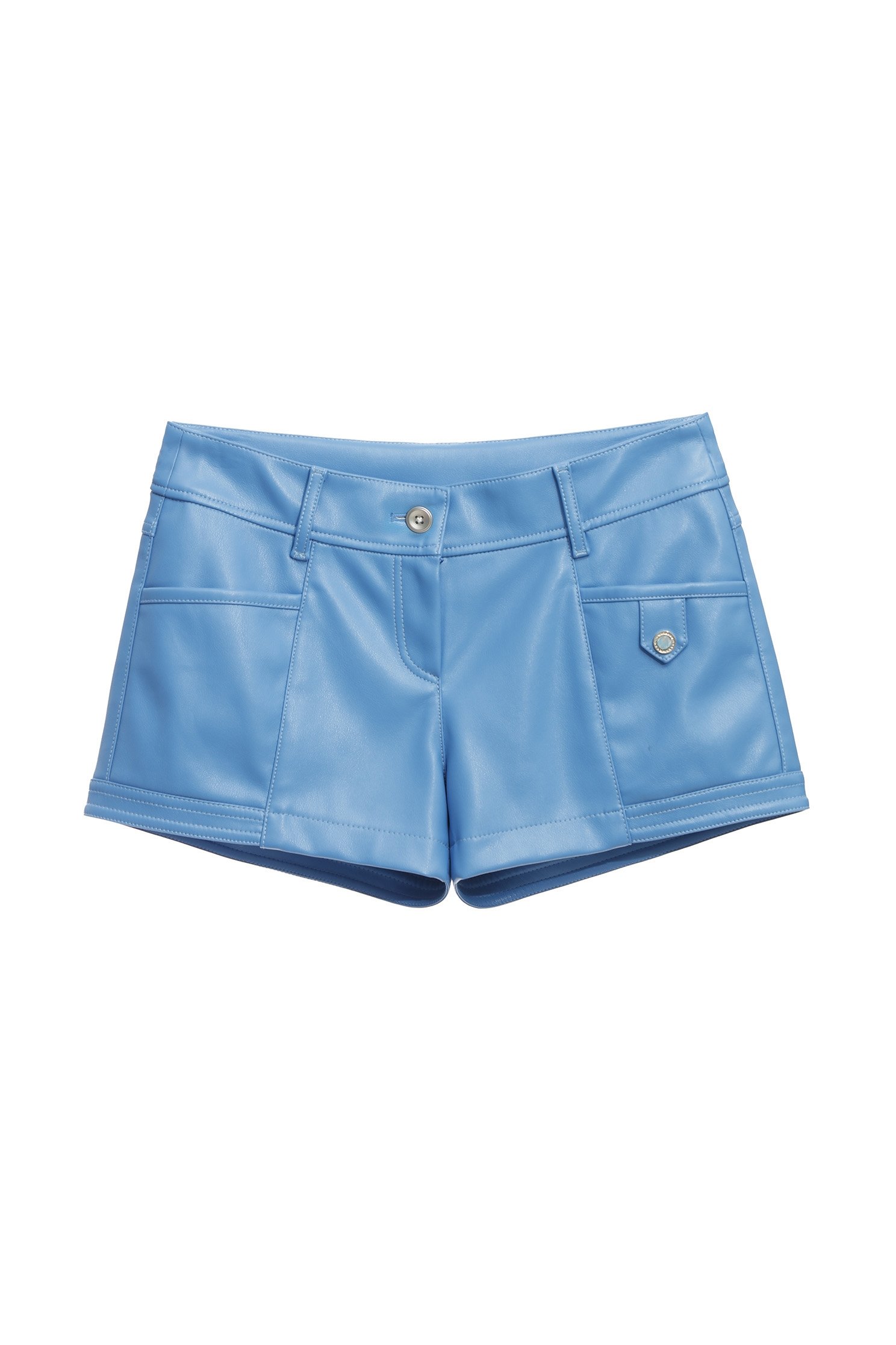 Blue Pu Basic ShortsTranquil blue imitate leather shorts,Leather,Shorts,Season (AW) Look