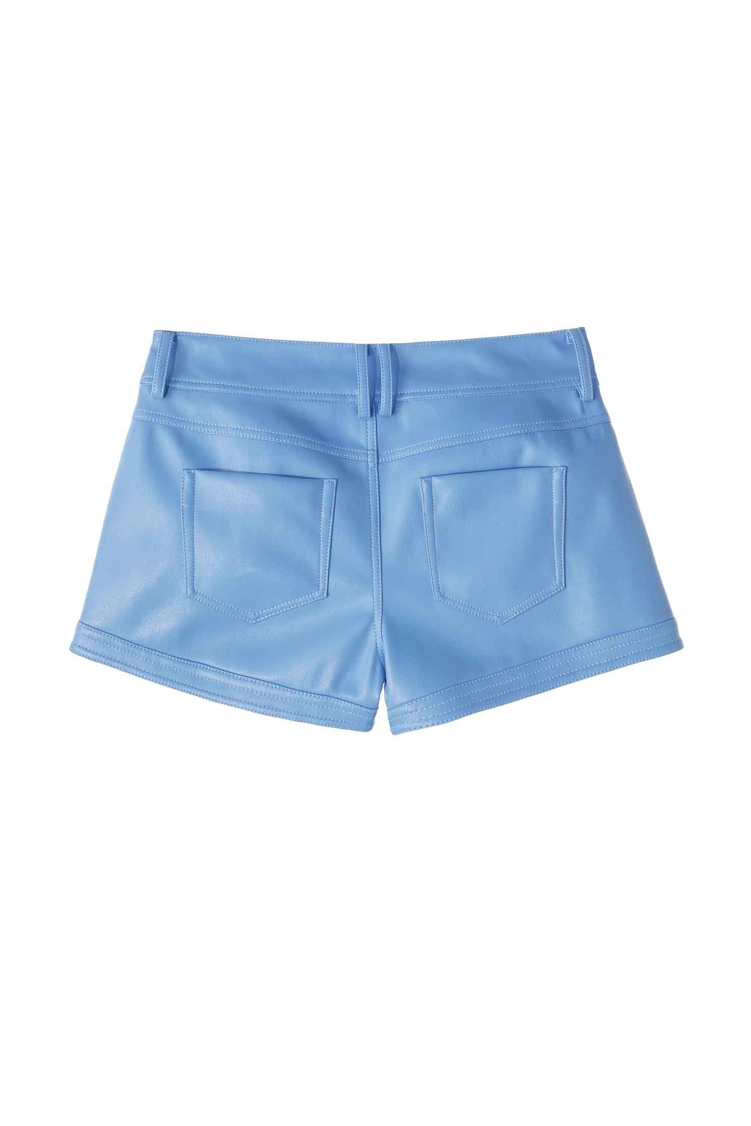 Blue Pu Basic ShortsTranquil blue imitate leather shorts,Leather,Shorts,Season (AW) Look