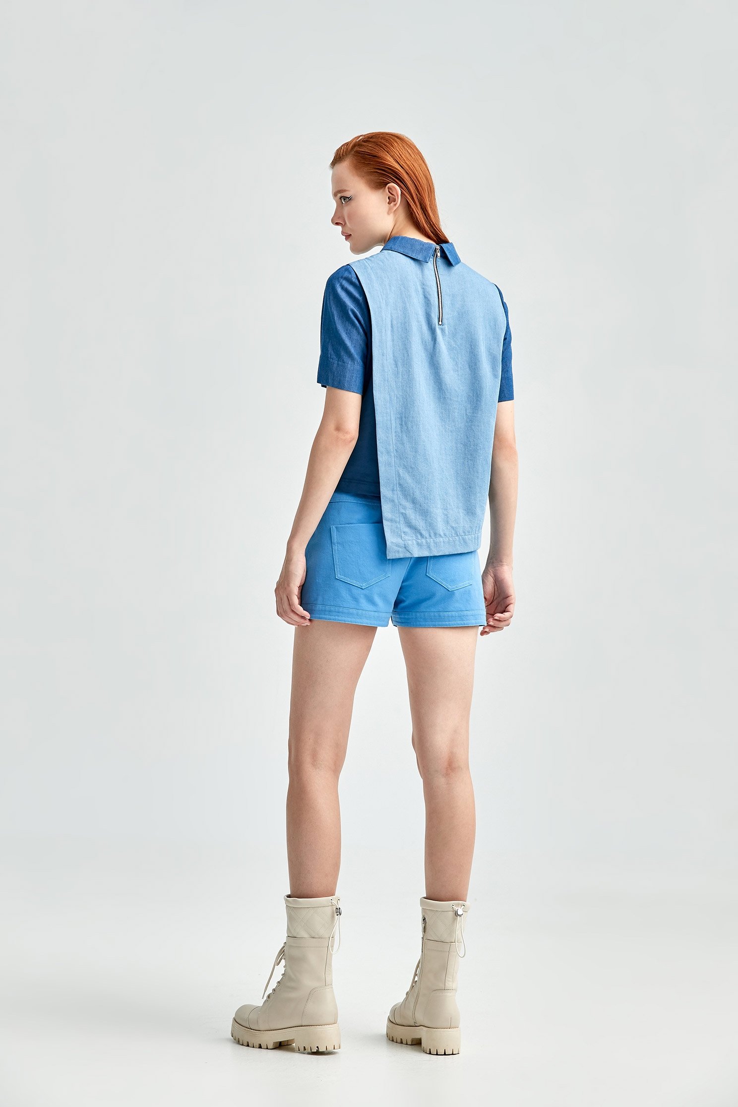 Blue Pu Basic ShortsTranquil blue imitate leather shorts,Leather,Shorts,Season (AW) Look