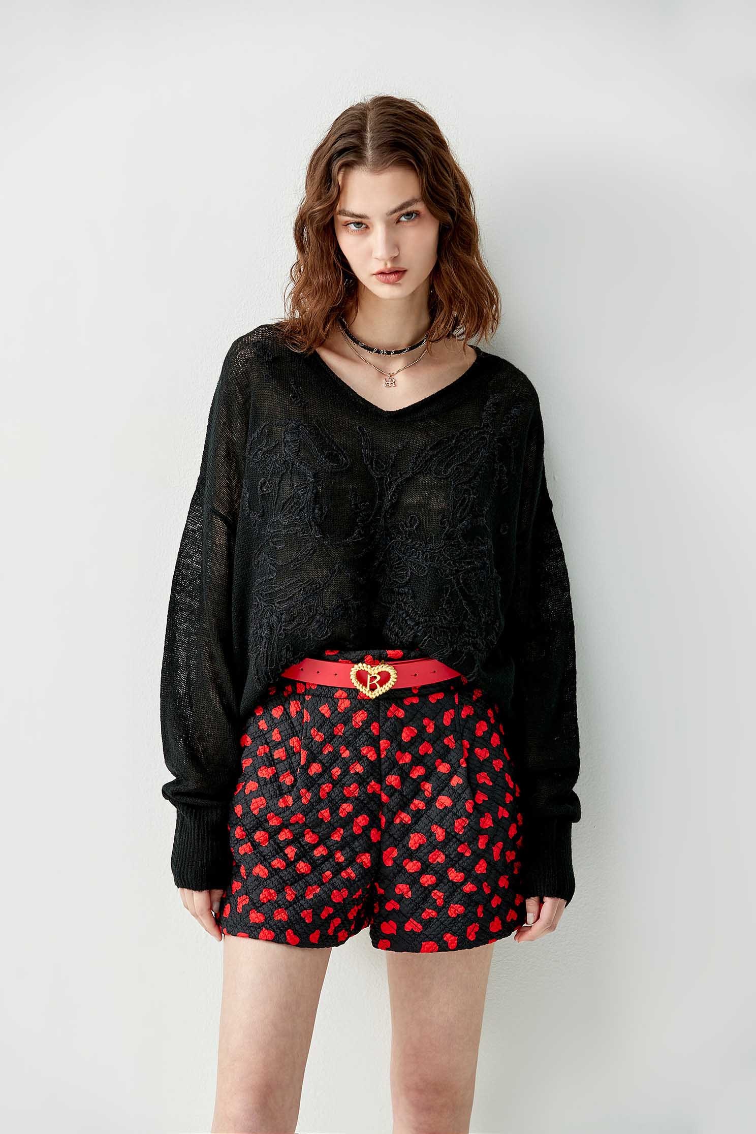 Quilted Printed Hearts ShortsHeart embossed shorts,Shorts,Season (AW) Look,Valentine