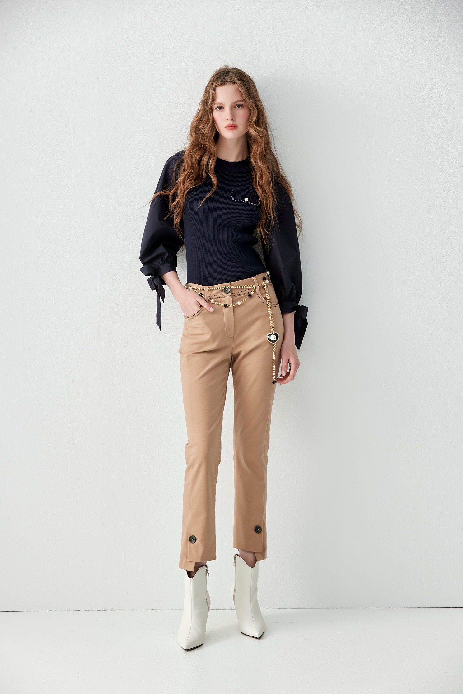 Mid Waist Khaki Pants With Asymmetric HemCropped Pants,Season (AW) Look,Skinny pants,Skinny pants