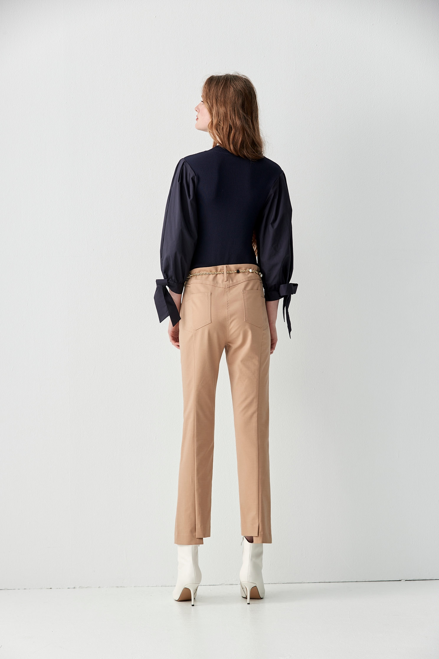 Mid Waist Khaki Pants With Asymmetric HemCropped Pants,Season (AW) Look,Skinny pants,Skinny pants