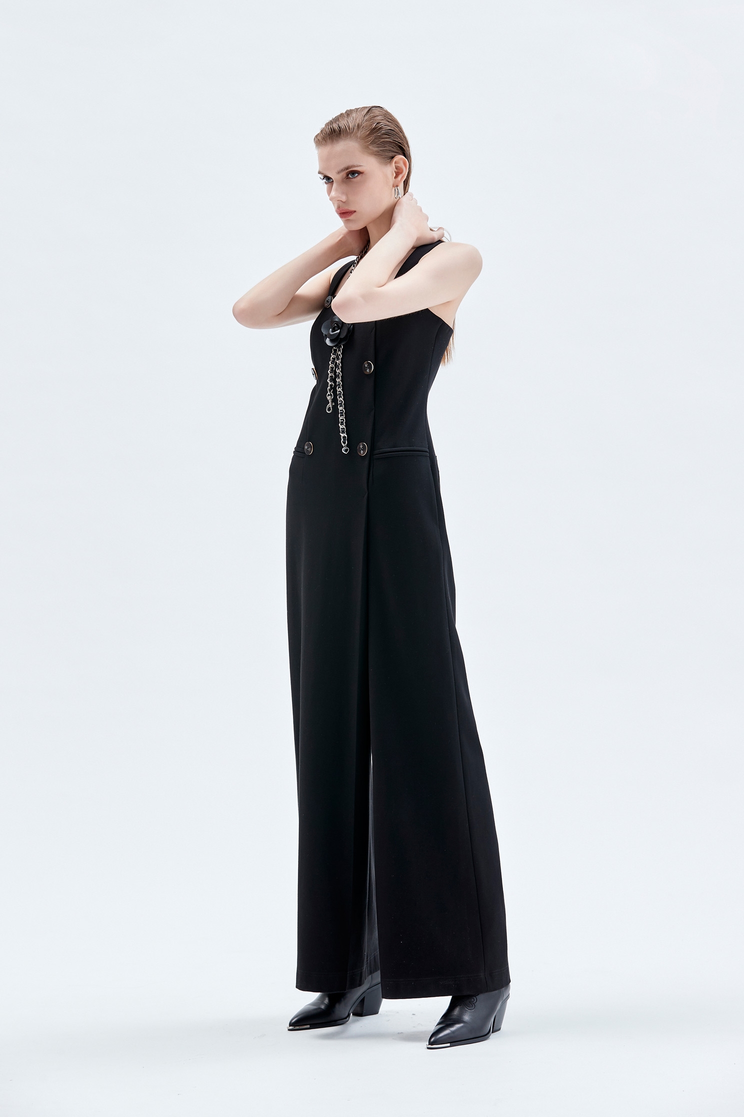 Front Panel Sleeveless Jumpsuit變化裙片式名模連身大寬褲,Culottes,Season (AW) Look,Culottes,Jumpsuits