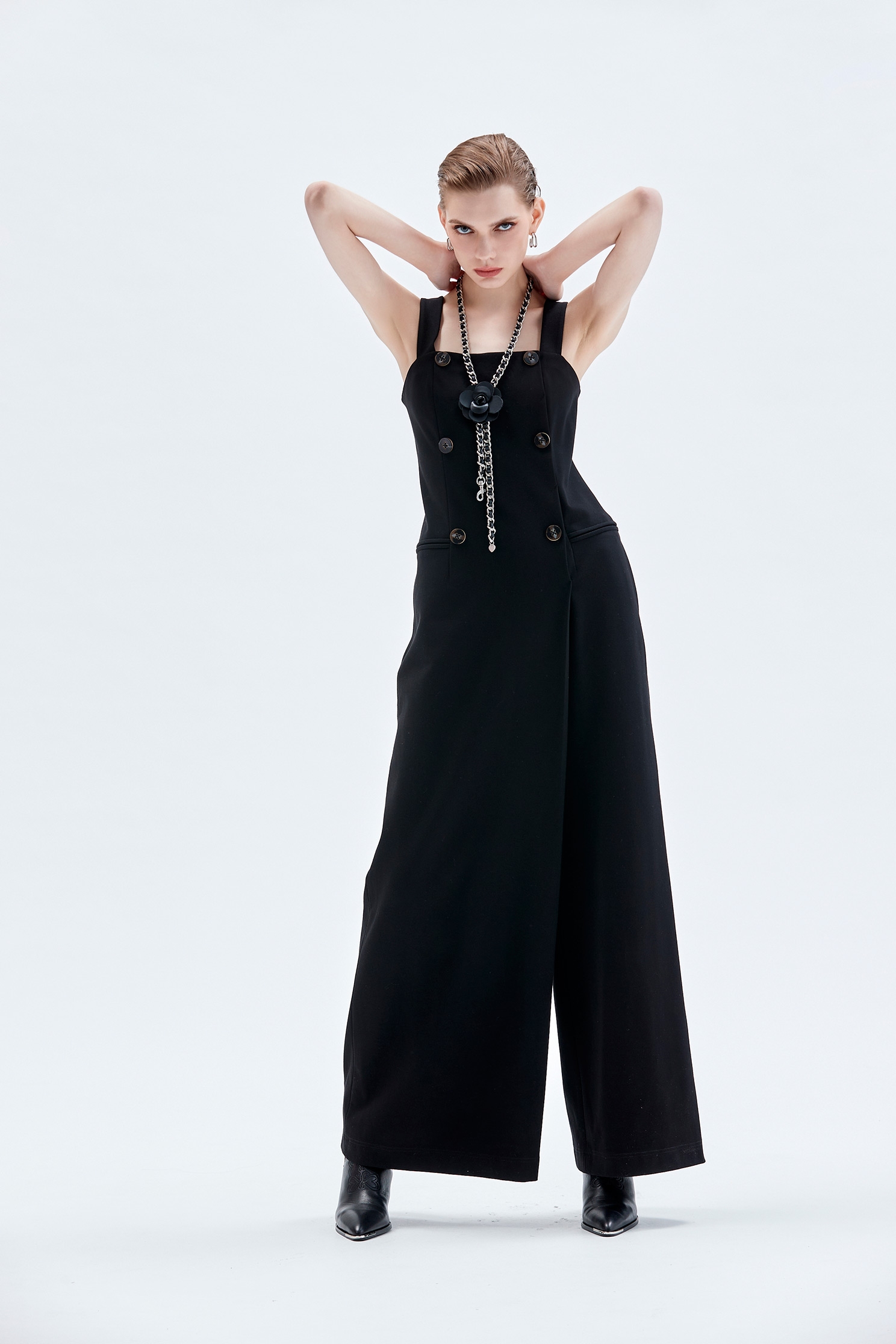 Front Panel Sleeveless Jumpsuit變化裙片式名模連身大寬褲,Culottes,Season (AW) Look,Culottes,Jumpsuits