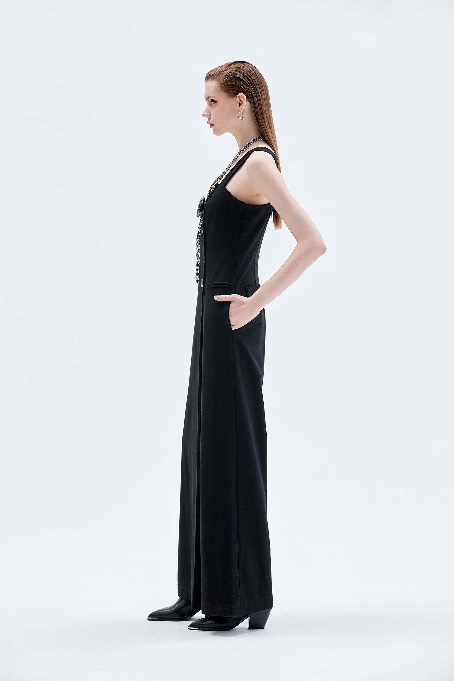 Front Panel Sleeveless Jumpsuit變化裙片式名模連身大寬褲,Culottes,Season (AW) Look,Culottes,Jumpsuits