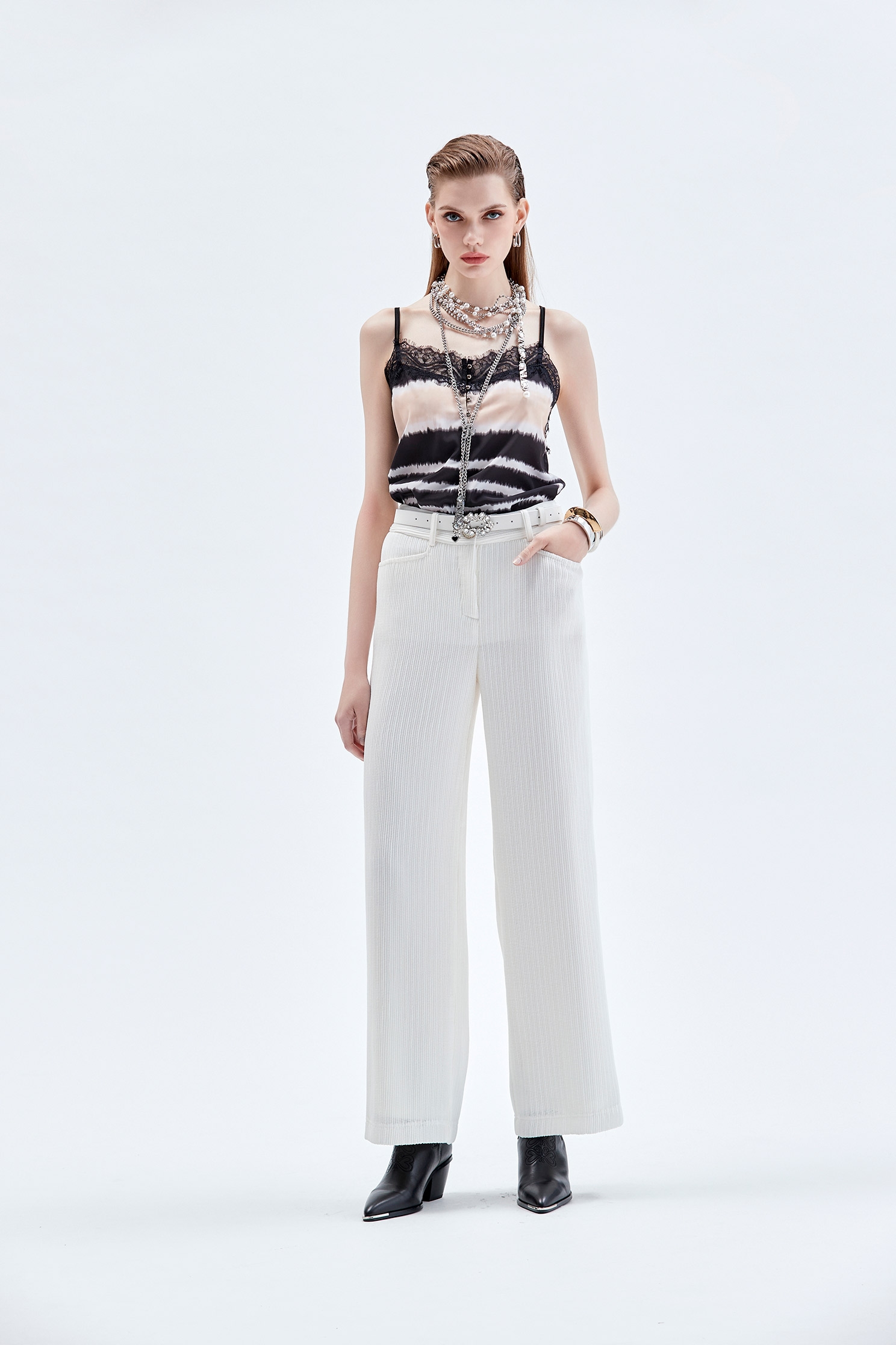 Wide Leg White Pants奶白色彈性坑條直筒寬褲,Culottes,Season (AW) Look,Culottes