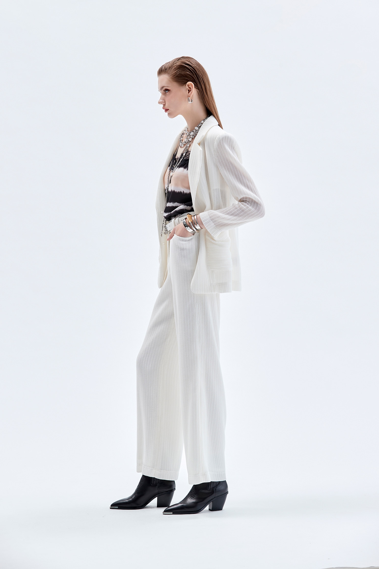 Wide Leg White Pants奶白色彈性坑條直筒寬褲,Culottes,Season (AW) Look,Culottes