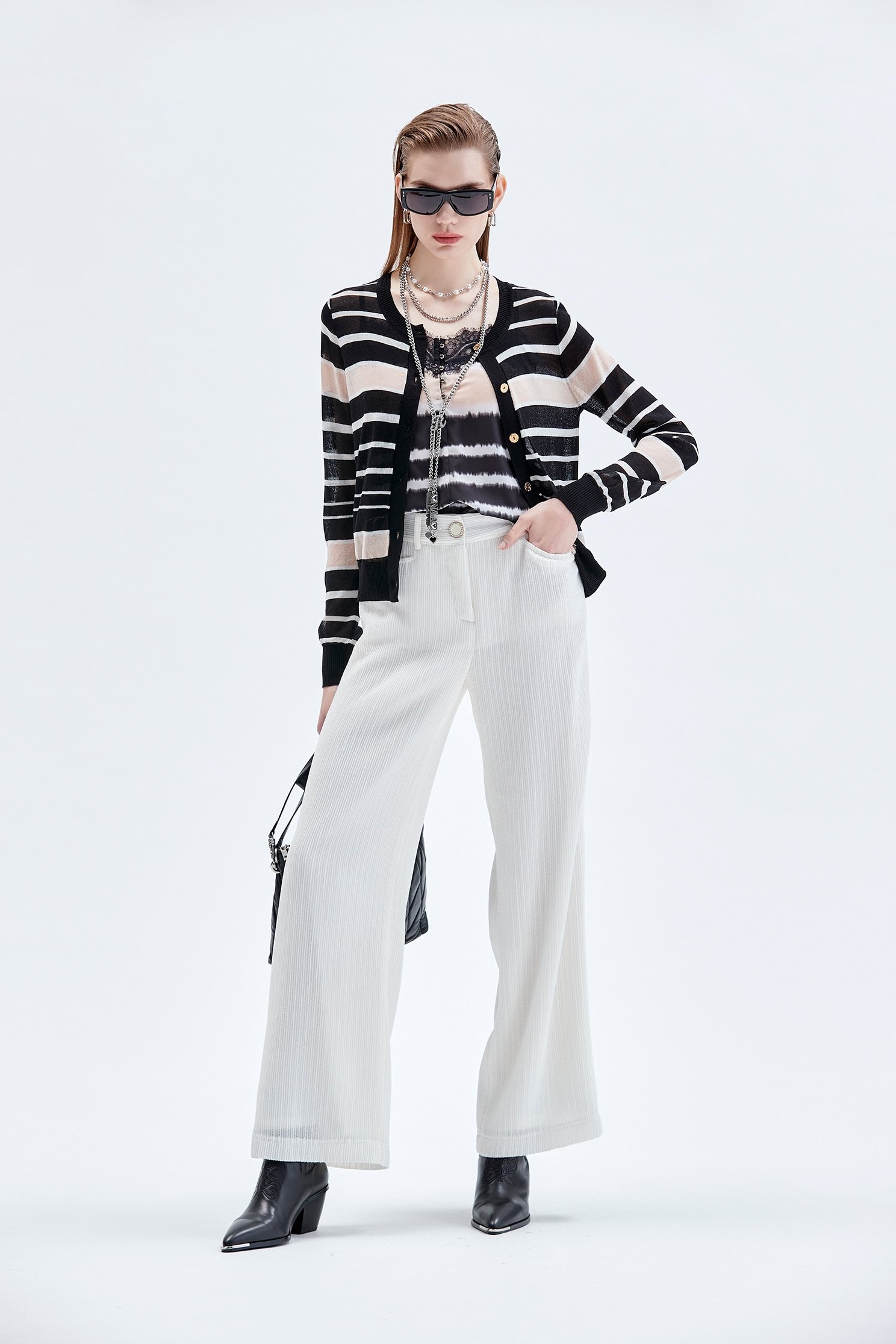 Wide Leg White Pants奶白色彈性坑條直筒寬褲,Culottes,Season (AW) Look,Culottes