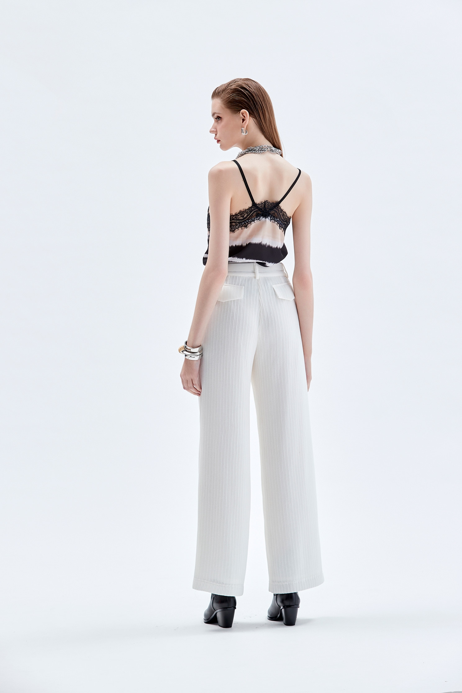 Wide Leg White Pants奶白色彈性坑條直筒寬褲,Culottes,Season (AW) Look,Culottes