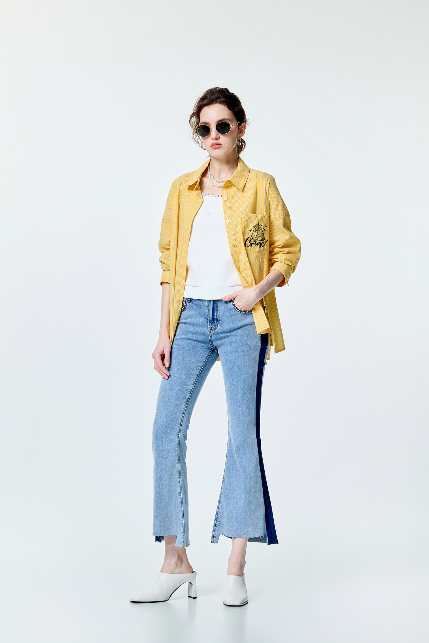 Side Contrast Trim Boot Leg JeansSide Contrast Trim Boot Leg Jeans,Season (SS) Look,Denim,Jeans,pants