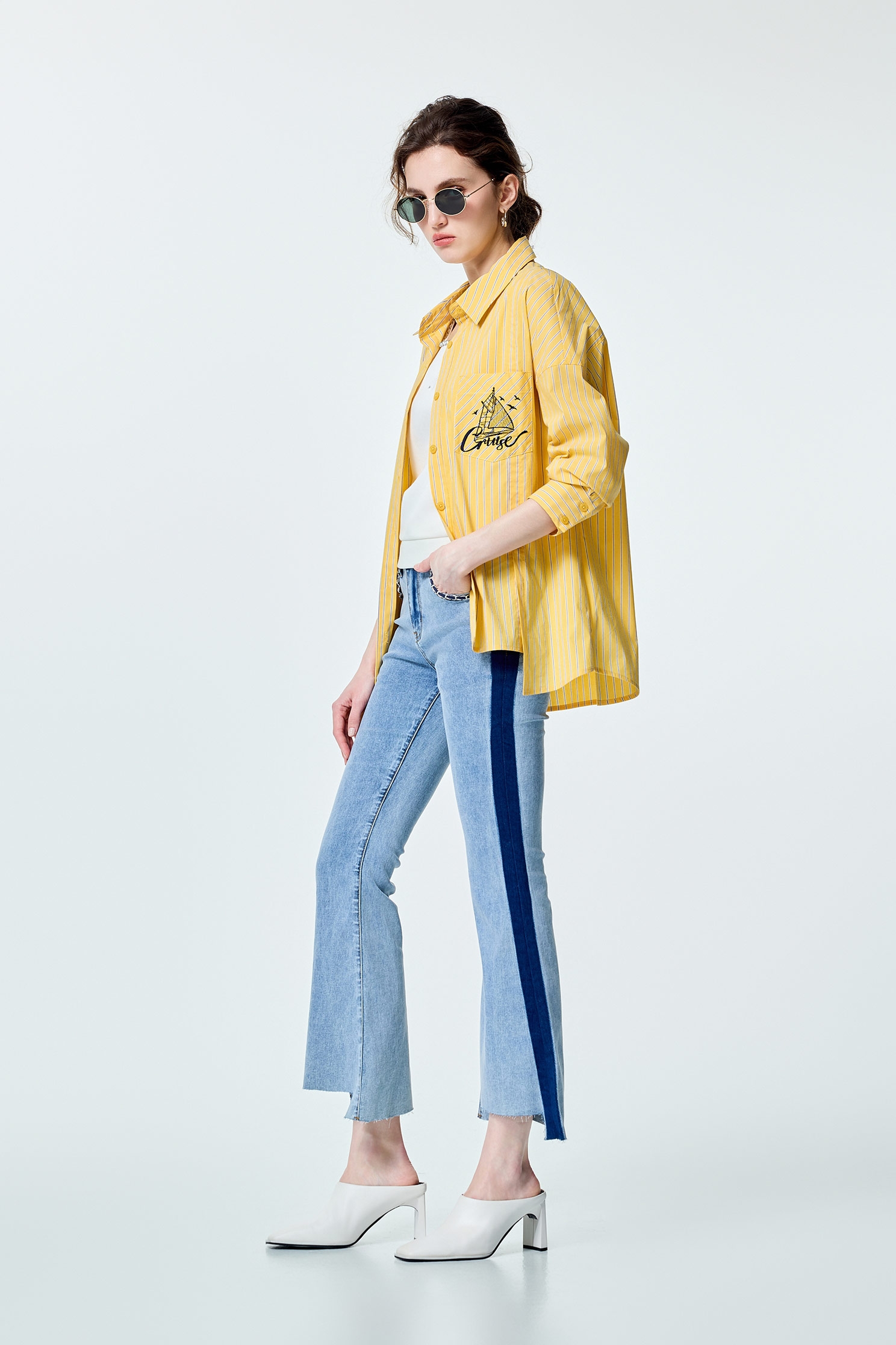 Side Contrast Trim Boot Leg JeansSide Contrast Trim Boot Leg Jeans,Season (SS) Look,Denim,Jeans,pants