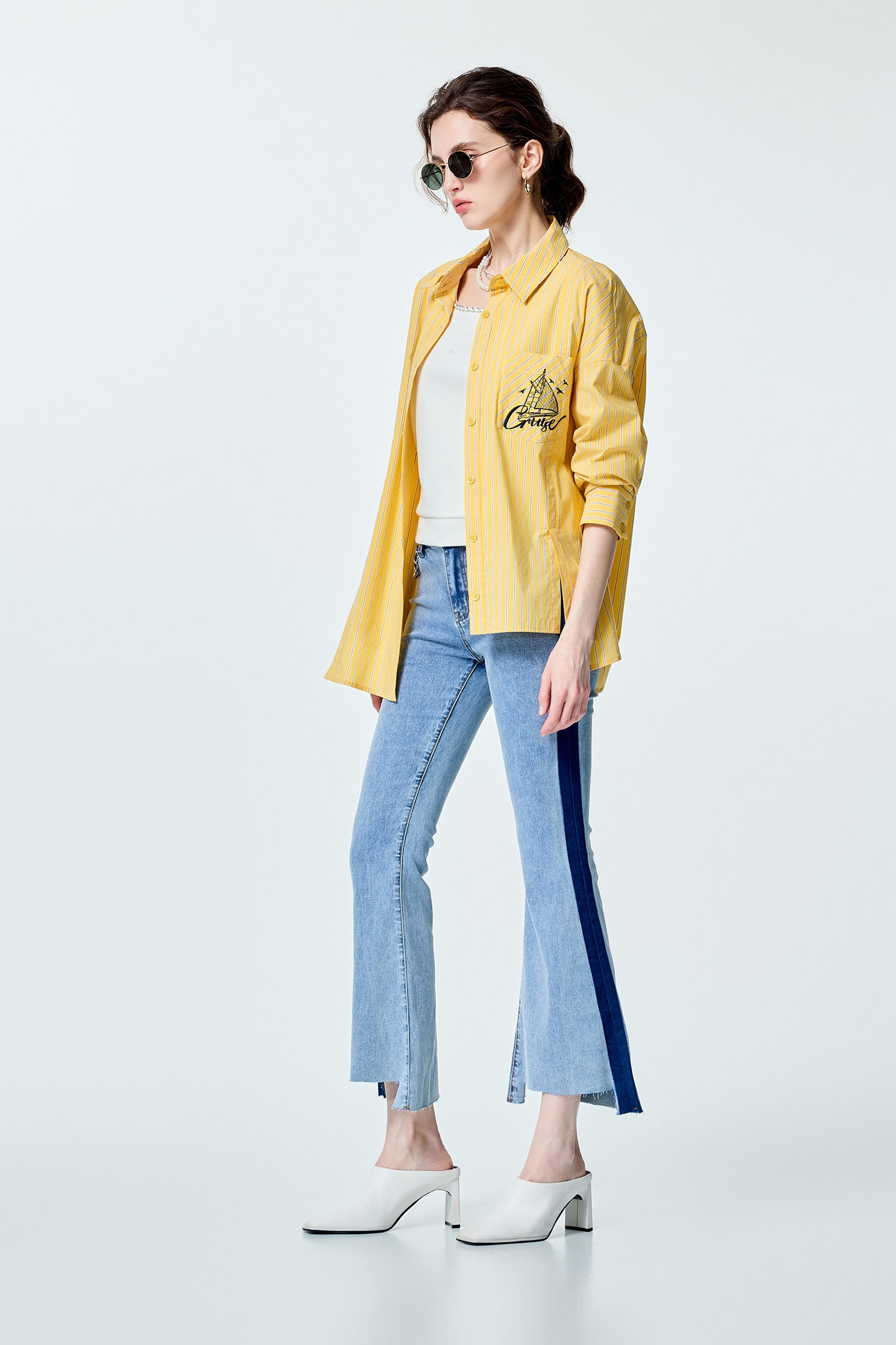 Side Contrast Trim Boot Leg JeansSide Contrast Trim Boot Leg Jeans,Season (SS) Look,Denim,Jeans,pants